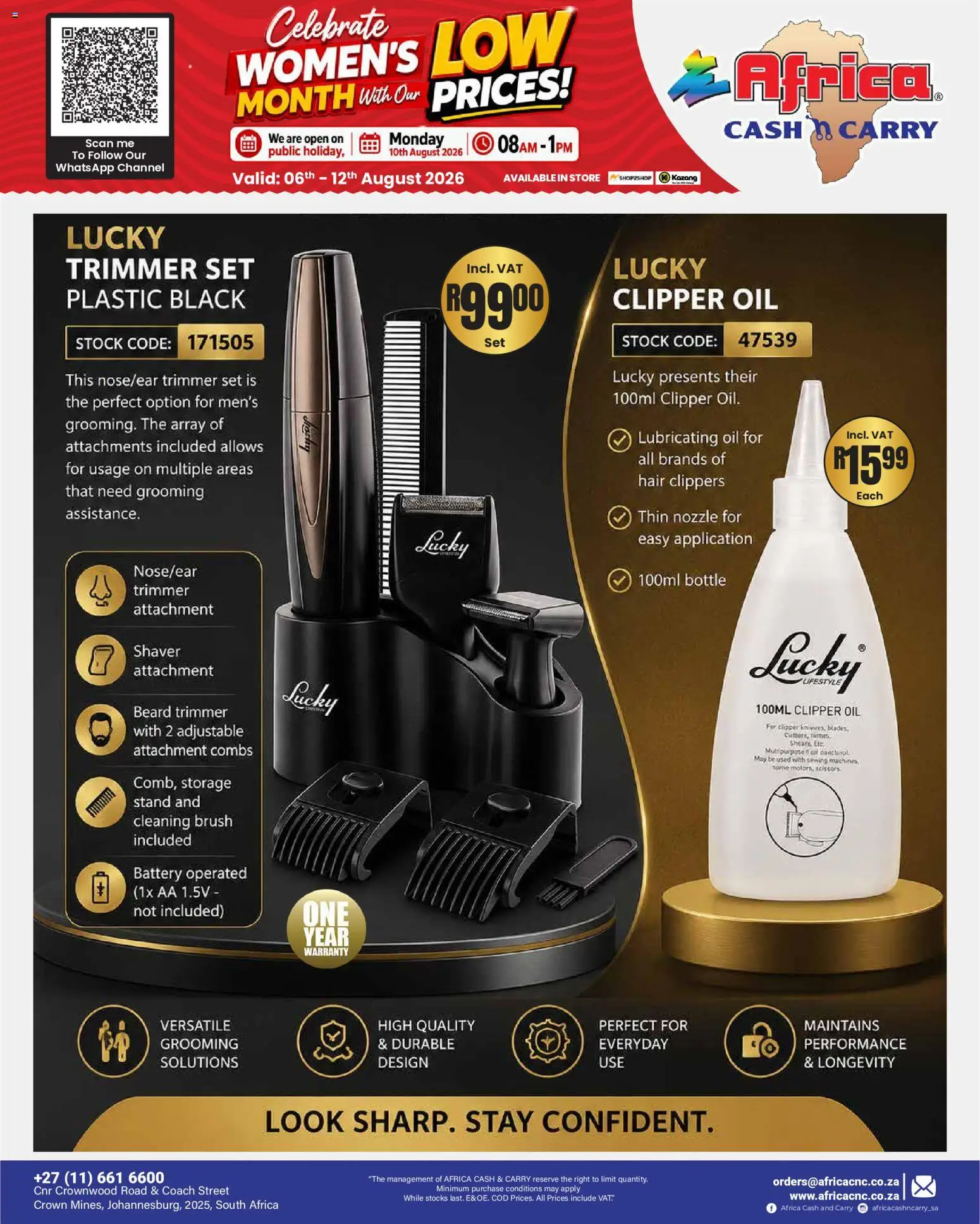 New Africa Cash & Carry catalogue – valid from 06/08/2026 | Page: 32 | Products: Battery, Oil, Brush, Stock