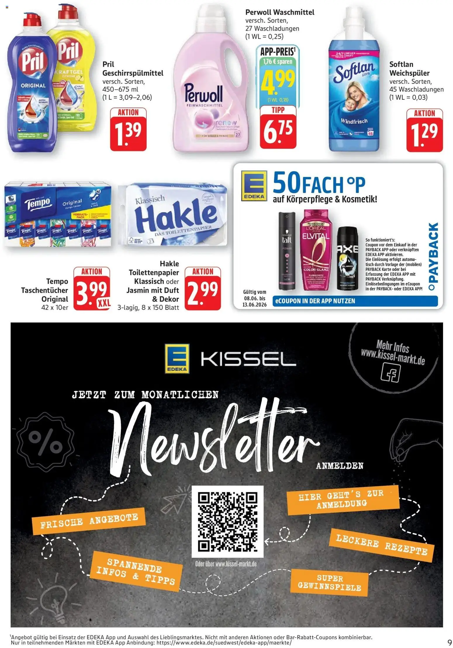 Edeka prospekt Kröppen – gültig ab 08.06.2026 | Seite: 9 | Produkte: Tisch, Duft, Perwoll, Pril