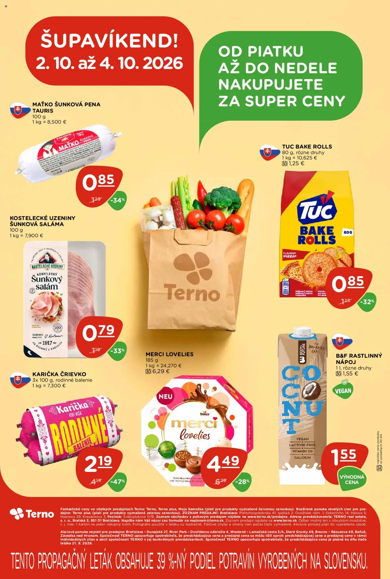 Nové Terno akcie – leták je platný od 01.10.2026 | Strana: 28 | Produkty: Saláma, Pizza, Merci, Pena