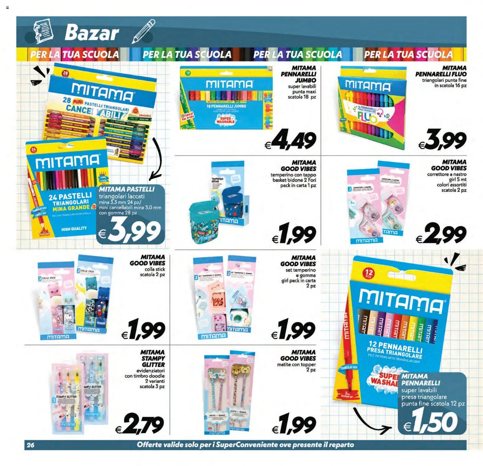 Volantino SuperConveniente del 11/09/2026 | Pagina: 26 | Prodotti: Temperino, Pennarelli, Scatola, Correttore