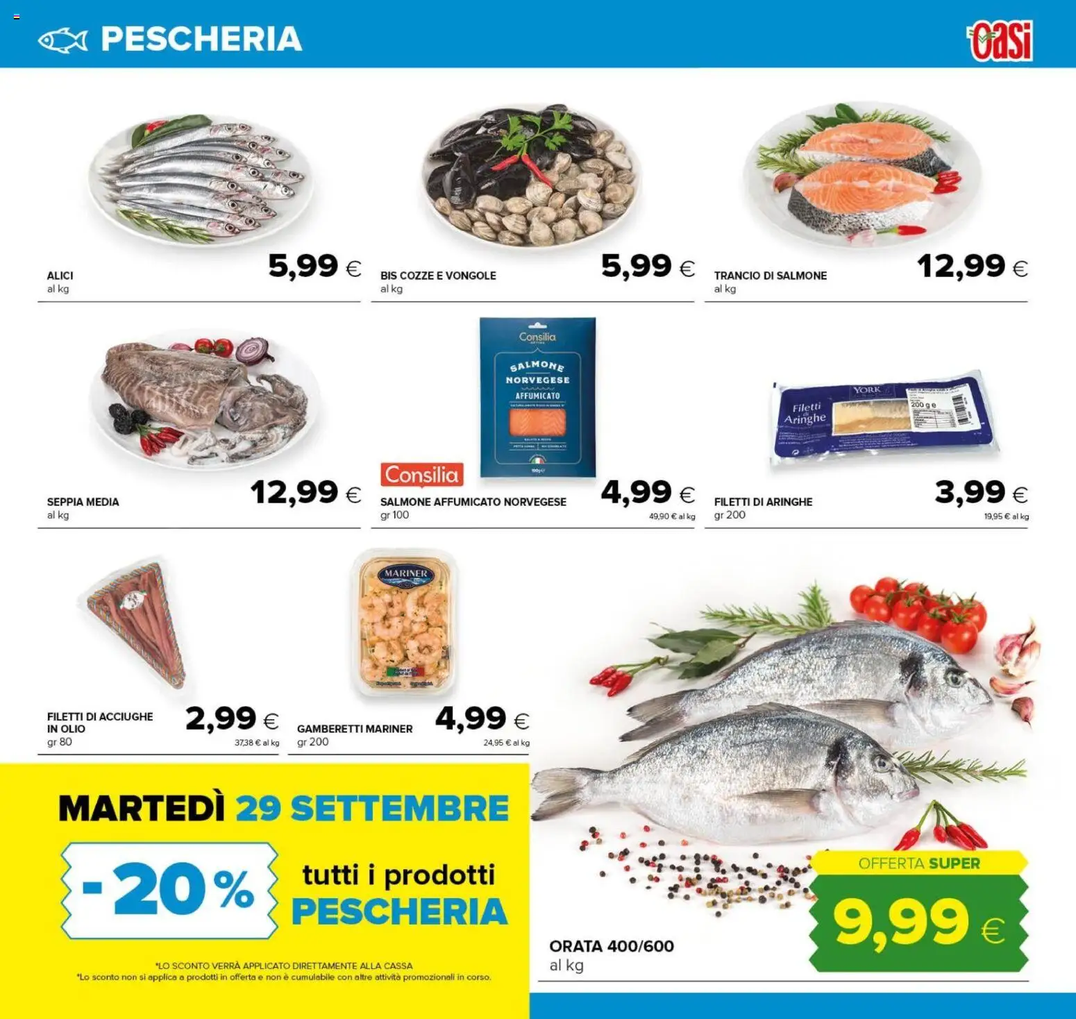 Volantino Oasi del 25/09/2026 | Pagina: 5 | Prodotti: Salmone affumicato, Cozze, Orata, Acciughe