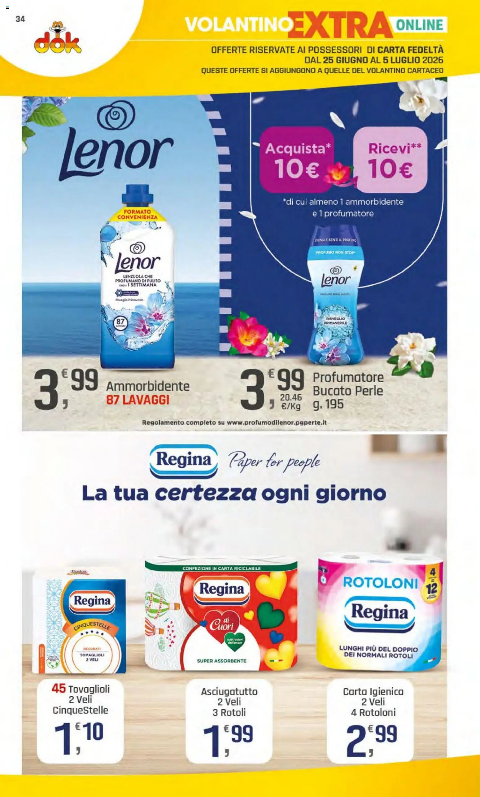 Volantino DOK del 25.06.2026 | Pagina: 35 | Prodotti: Carta igienica, Asciugatutto, Lenzuola, Profumo