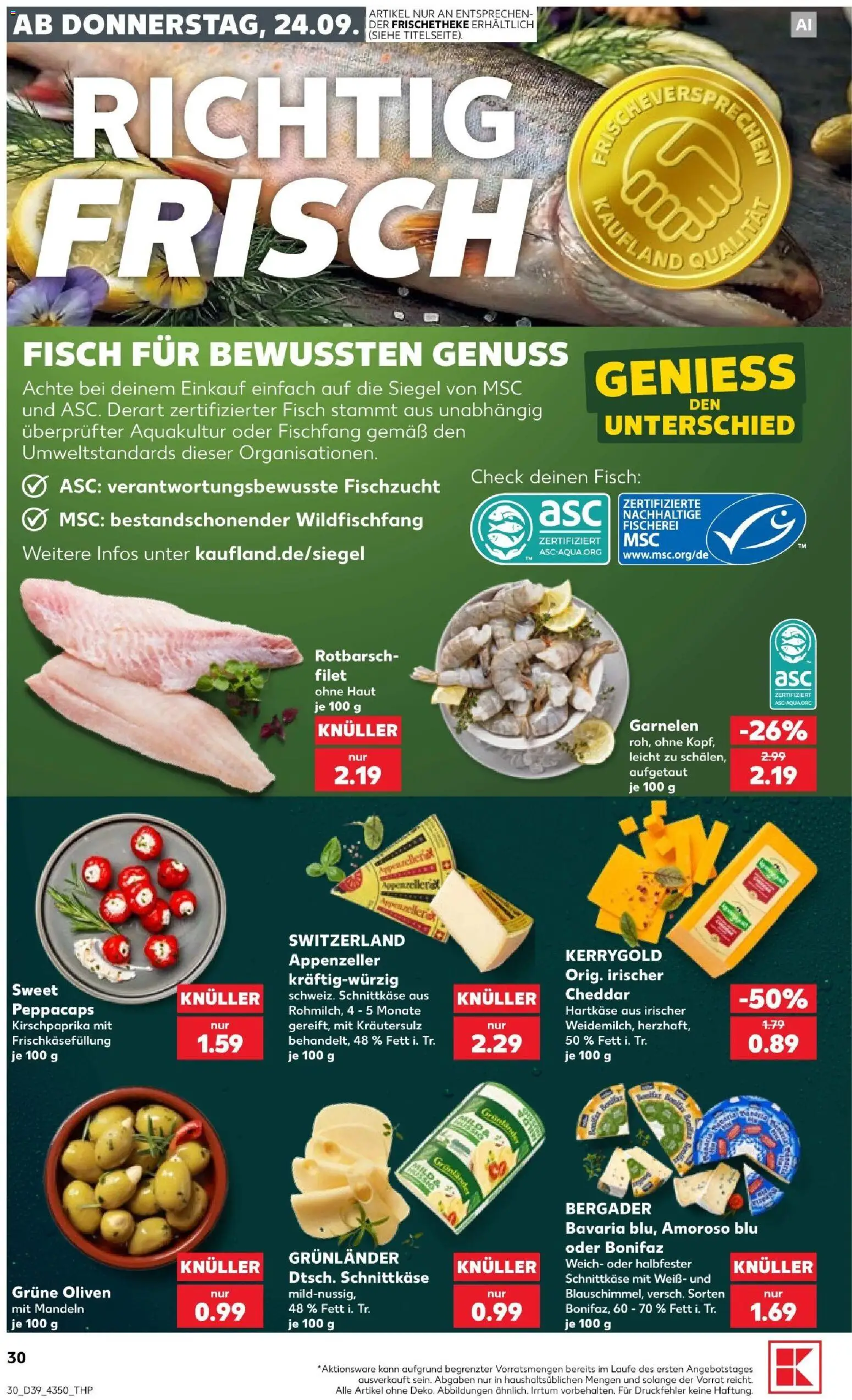 Kaufland Prospekt Potsdam – gültig ab 24.09.2026 | Seite: 30 | Produkte: Garnelen, Mandeln, Fisch, Grunlander