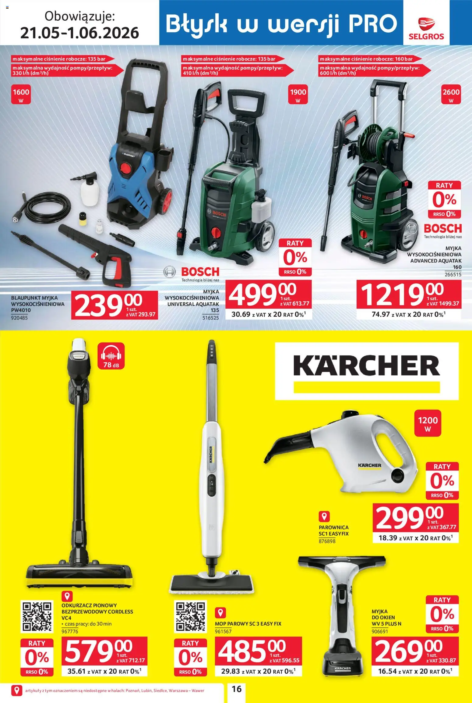 Selgros cash&carry gazetka - Sprzątanie od 21.05.2026 | Strona: 16 | Produkty: Odkurzacz, Odkurzacz pionowy, Mop parowy, Parownica
