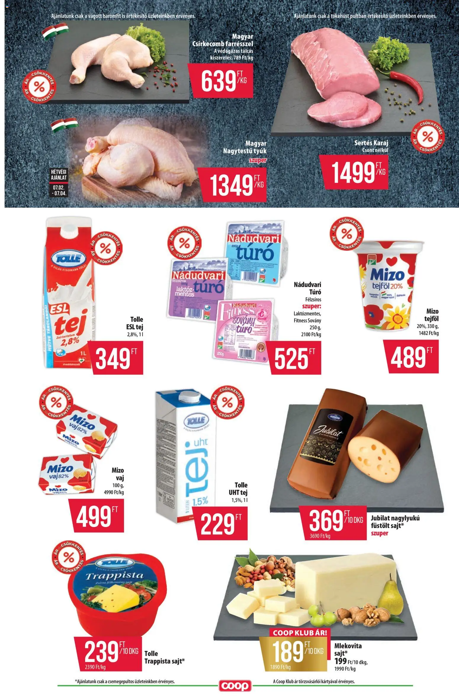 COOP akciós ujság - amely érvényes a következő dátumtól: 02.07.2026 | Oldal: 3 | Termékek: Karaj, Tej, Tejföl, Túró