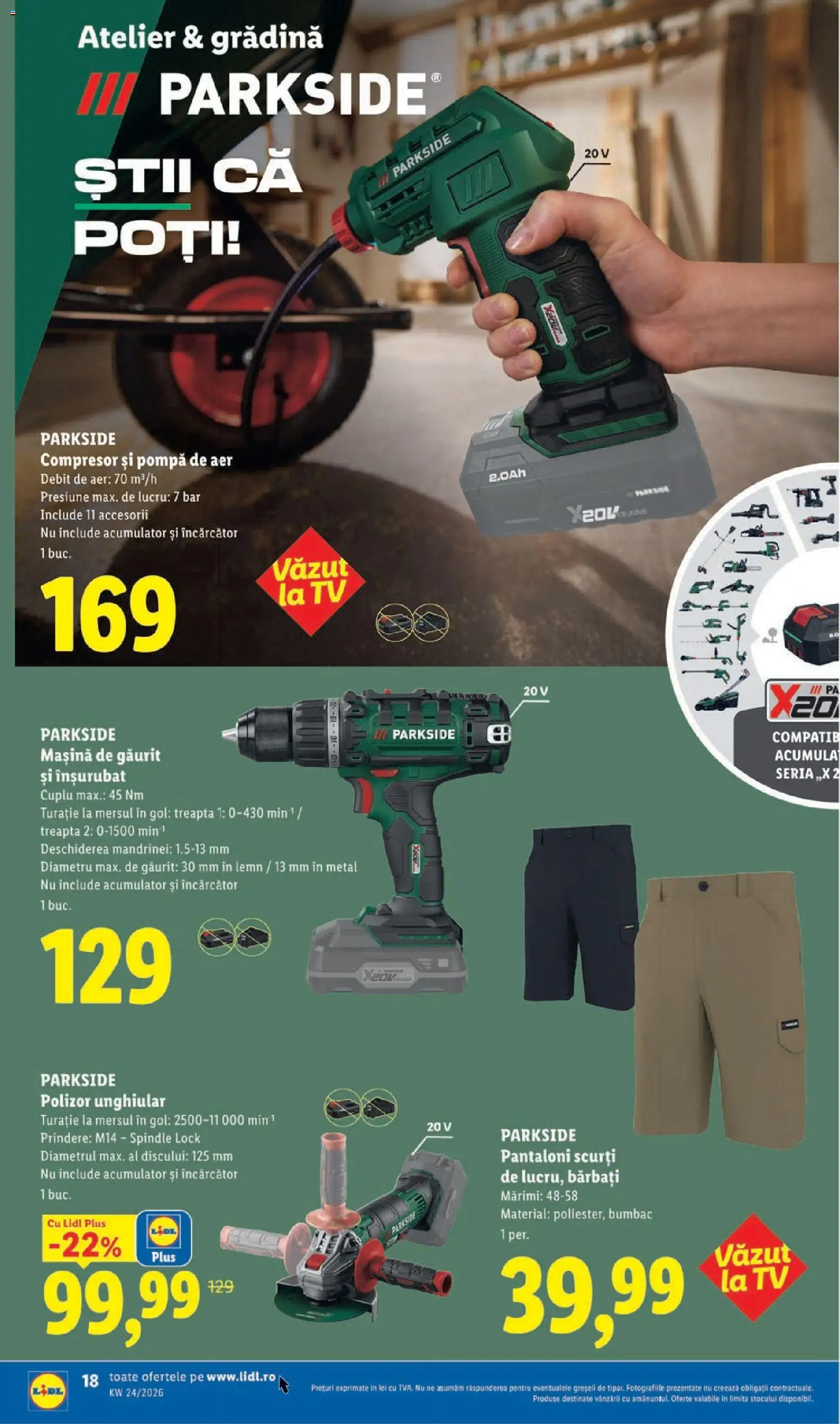 Noul catalog Lidl – valabil de la 08.06.2026 | Pagină: 18 | Produse: Încărcător, Polizor, Pantaloni, Pantaloni scurți