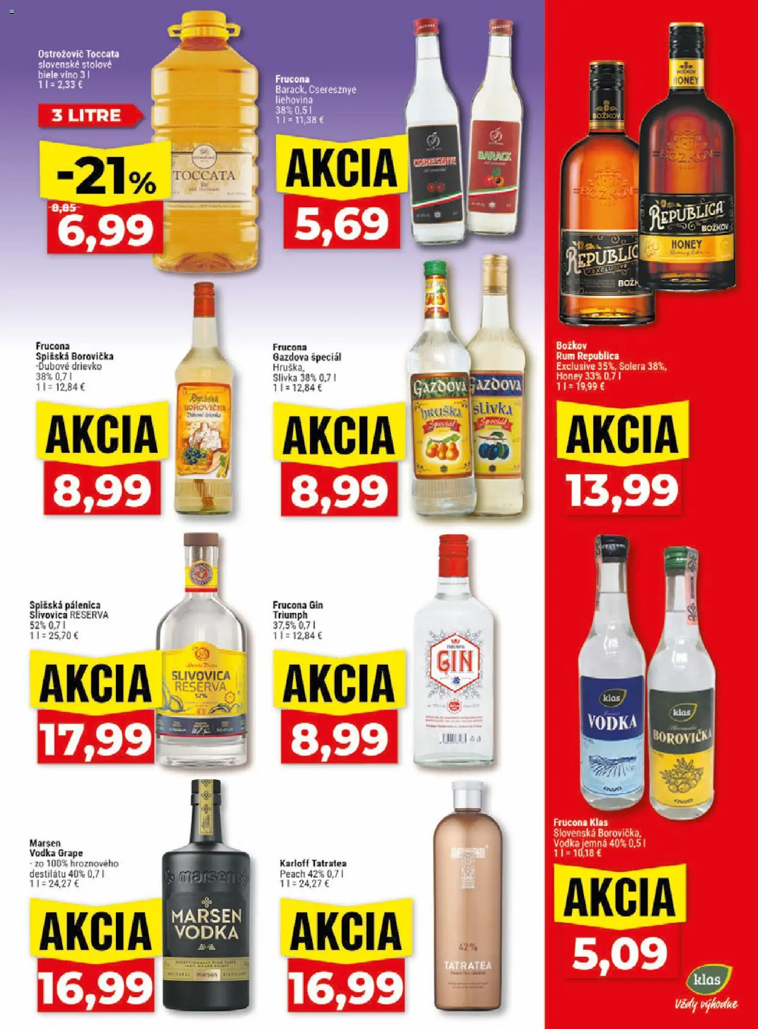 Nové Klas akcie – leták je platný od 01.06.2026 | Strana: 22 | Produkty: Biele víno, Víno, Republica, Slivovica