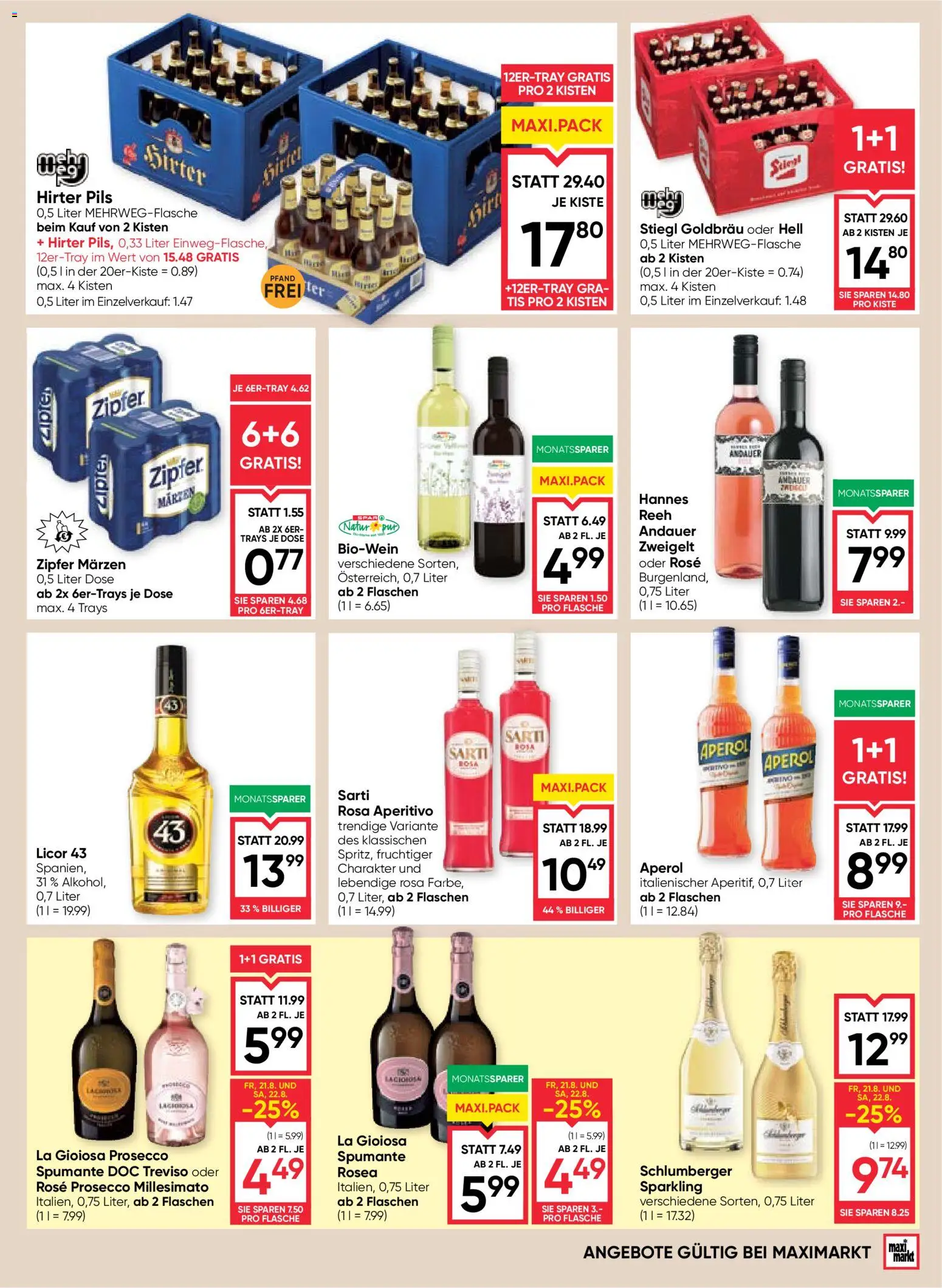 Maximarkt Flugblatt gültig ab 20.08.2026 | Seite: 13 | Produkte: Aperol, Prosecco