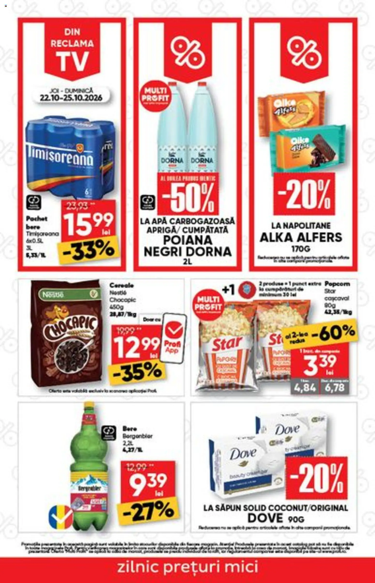 Noul catalog Profi – valabil de la 22.10.2026 | Pagină: 3 | Produse: Apa carbogazoasa, Mici, Napolitane, Apă