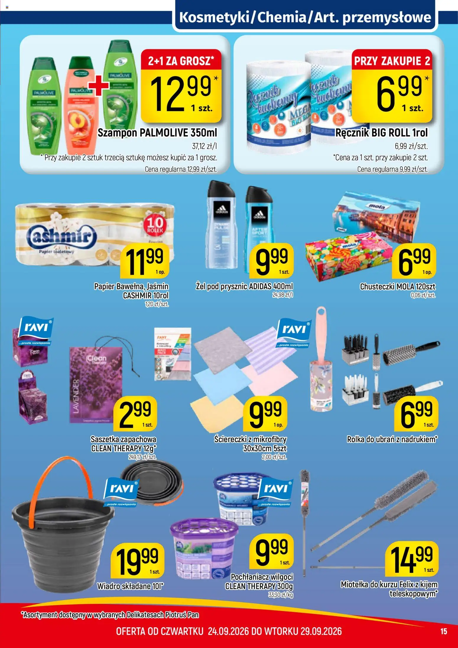 Piotruś Pan gazetka od 24.09.2026 | Strona: 15 | Produkty: Chusteczki, Papier toaletowy, Prysznic, Szampon
