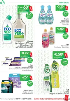 Ecover Wc-reiniger - 750ml of Allesreiniger - 1L, Wc-reiniger - 750ml of Allesreiniger - 1L Verschillende soorten - Voorbeeld van een folder van Intermarché, geldig van 01/09/2026 | Pagina: 25 | Producten: Wc, Kaart, Tandpasta, Wasverzachter