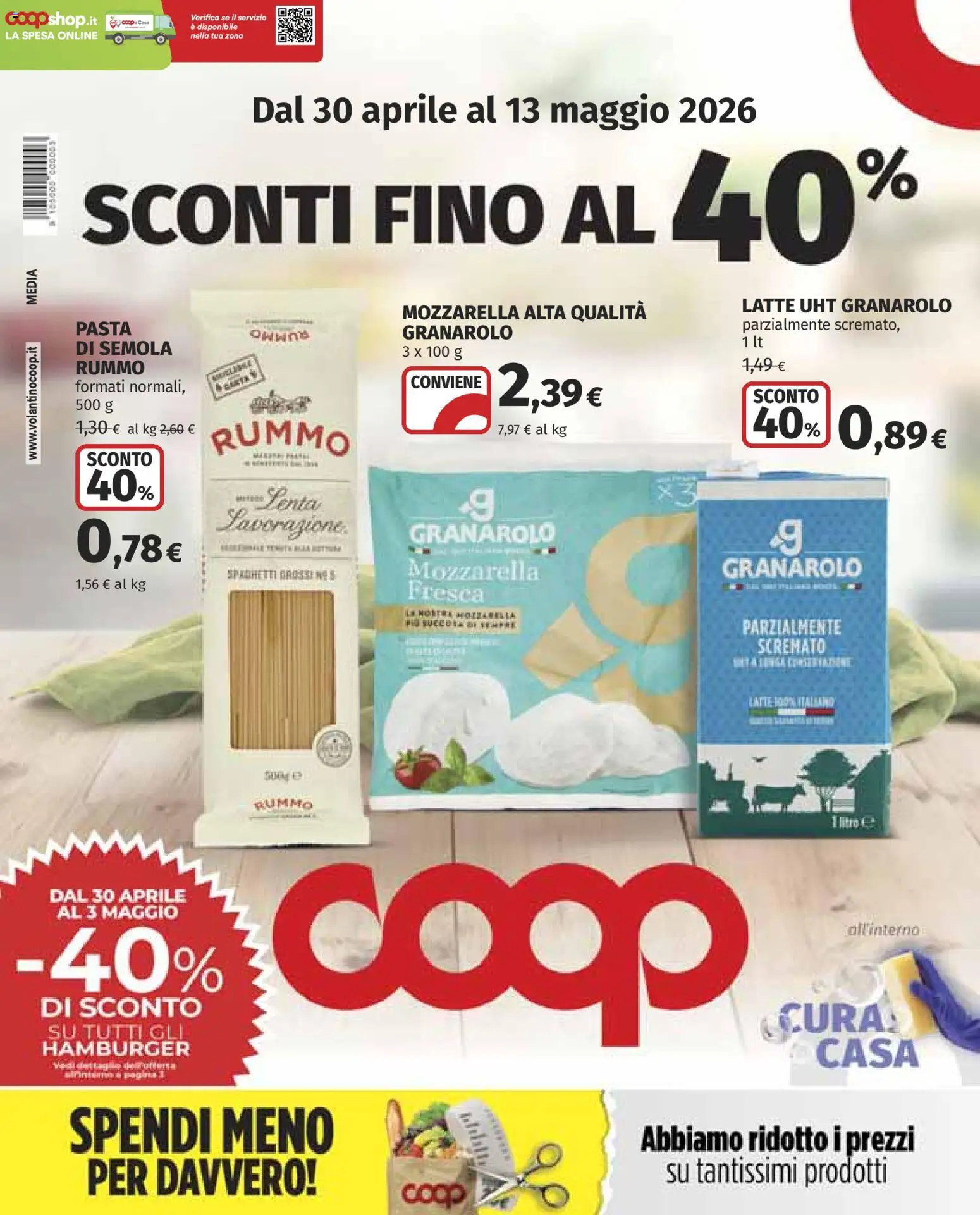 Volantino COOP del 30.04.2026 | Pagina: 1 | Prodotti: Mozzarella, Latte, Pasta, Hamburger