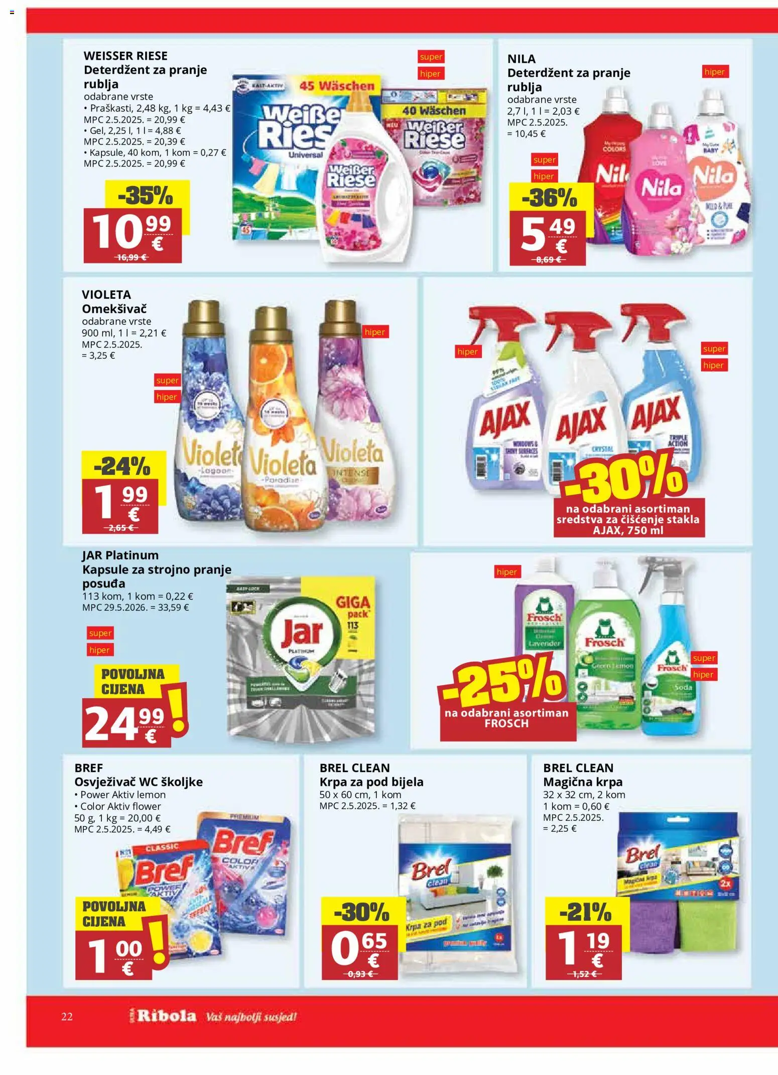Ribola katalog | vrijedi od 24.06.2026 | Stranica: 22 | Proizvodi: Krpa, Osvježivač wc školjke, Nila, Violeta