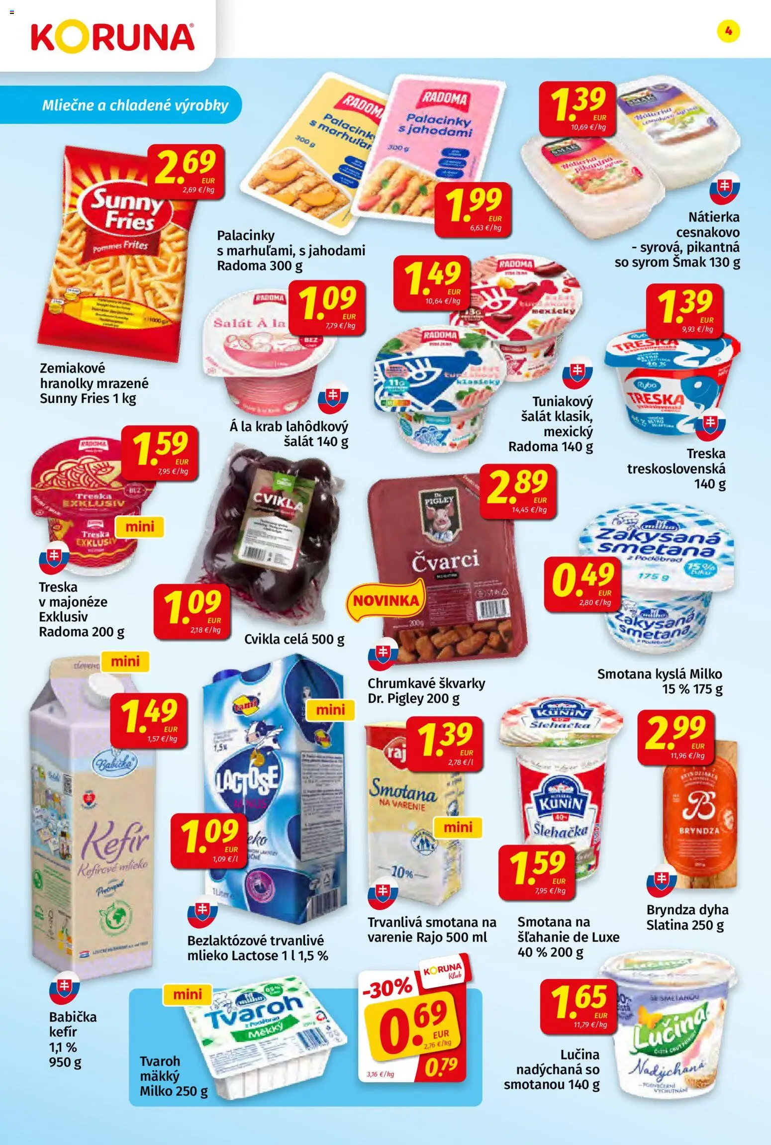 Nové Koruna akcie – leták je platný od 14.08.2026 | Strana: 4 | Produkty: Mlieko, Nátierka, Smotana na varenie, Trvanlivá smotana
