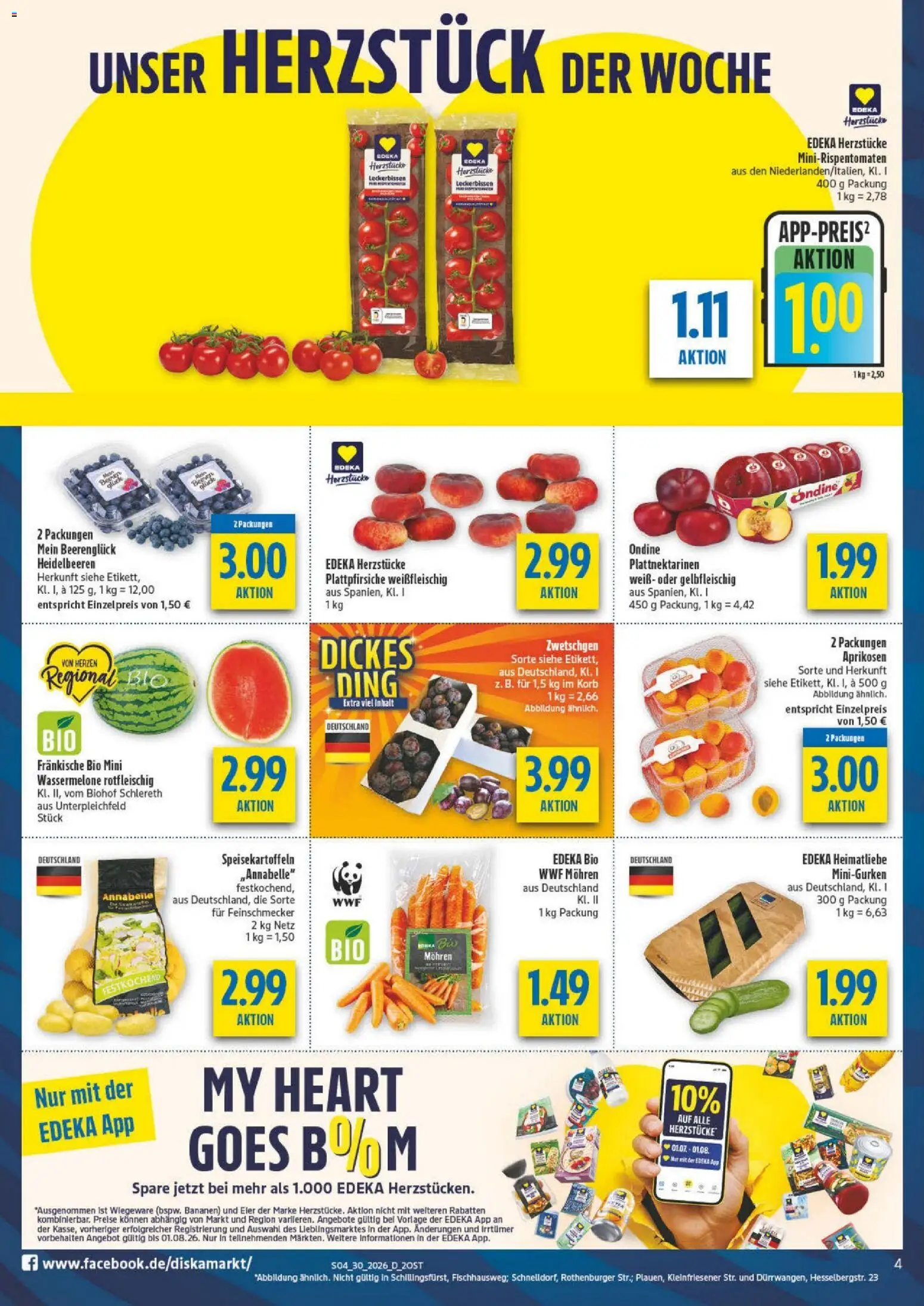 Diska Prospekt – gültig ab 20.07.2026 | Seite: 4 | Produkte: Bananen, Mohren, Heidelbeeren, Wassermelone