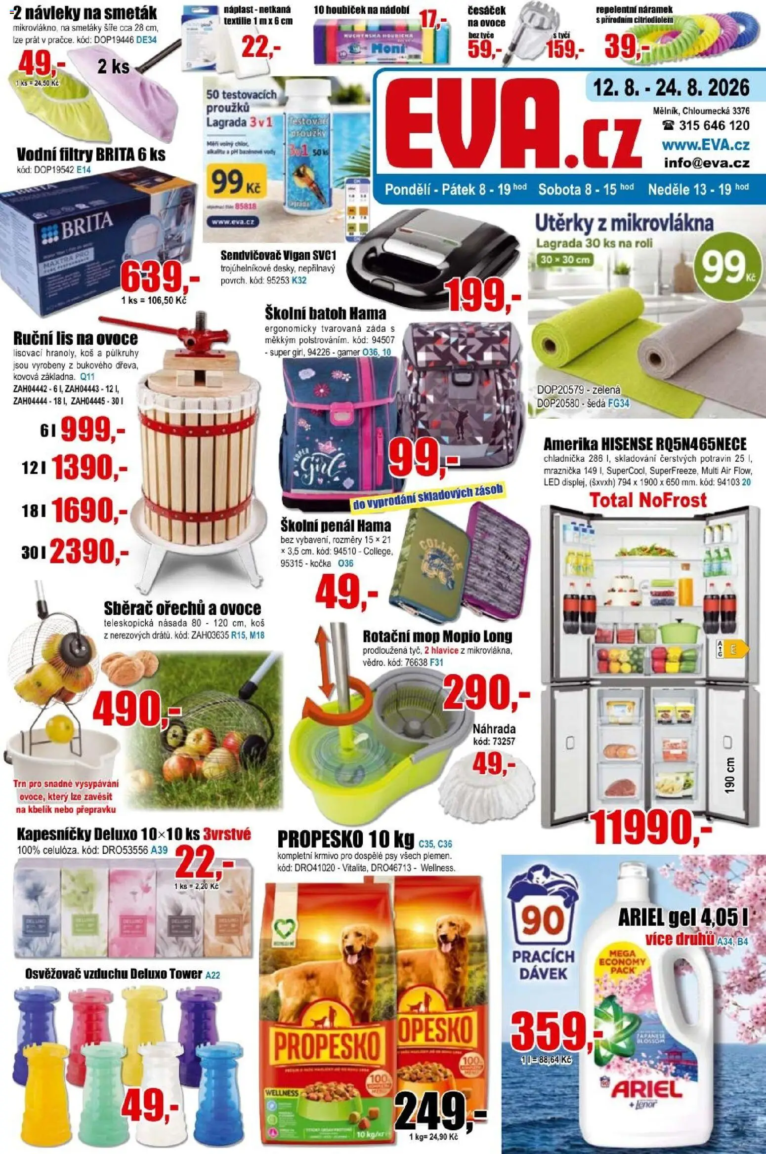 Eva supermarket leták od 12.08.2026 | Strana: 1 | Produkty: Penál, Batoh, Utěrky, Koš