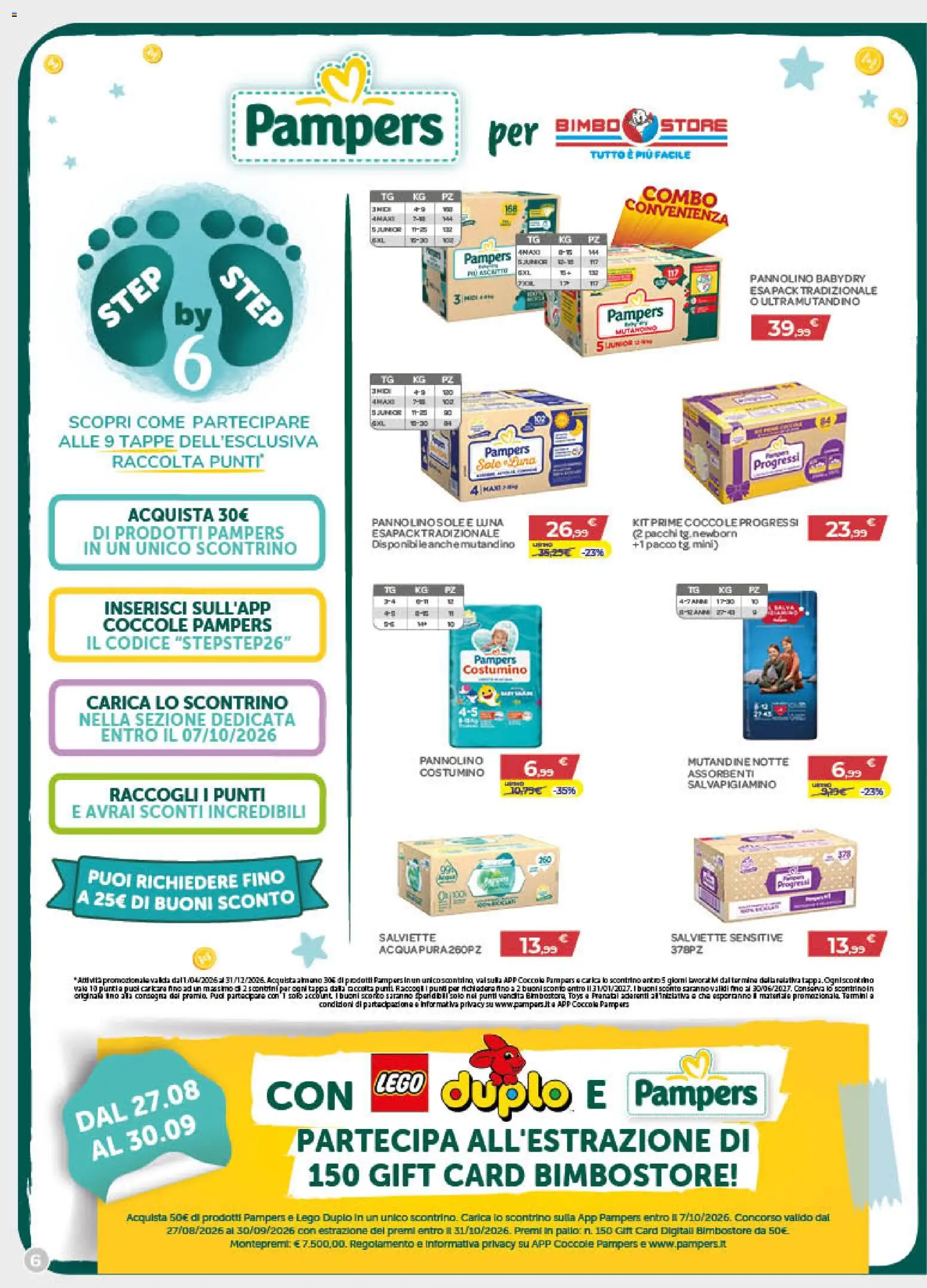 Volantino Bimbo store del 27/08/2026 | Pagina: 6 | Prodotti: LEGO DUPLO, Mutandine, Pampers, LEGO