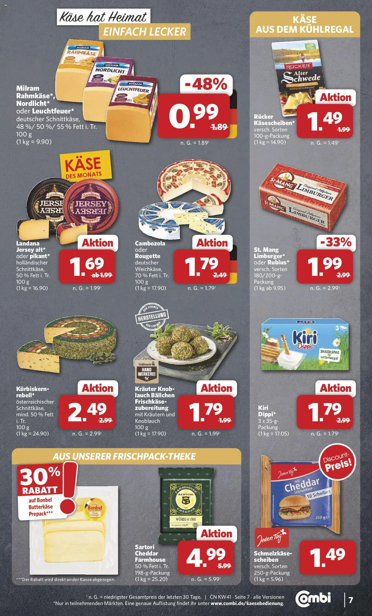 Combi Prospekt – gültig ab 05.10.2026 | Seite: 7 | Produkte: Käse, Milram, Knoblauch, Frischkase
