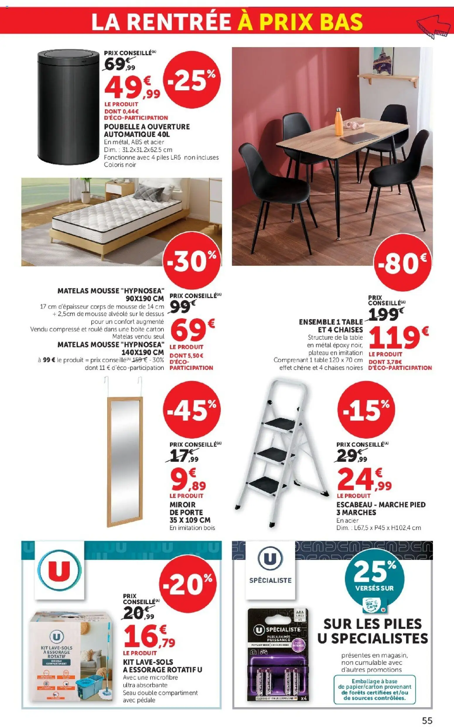 {H1} | Page: 55 | Produits: Porte, Matelas, Piles, Escabeau