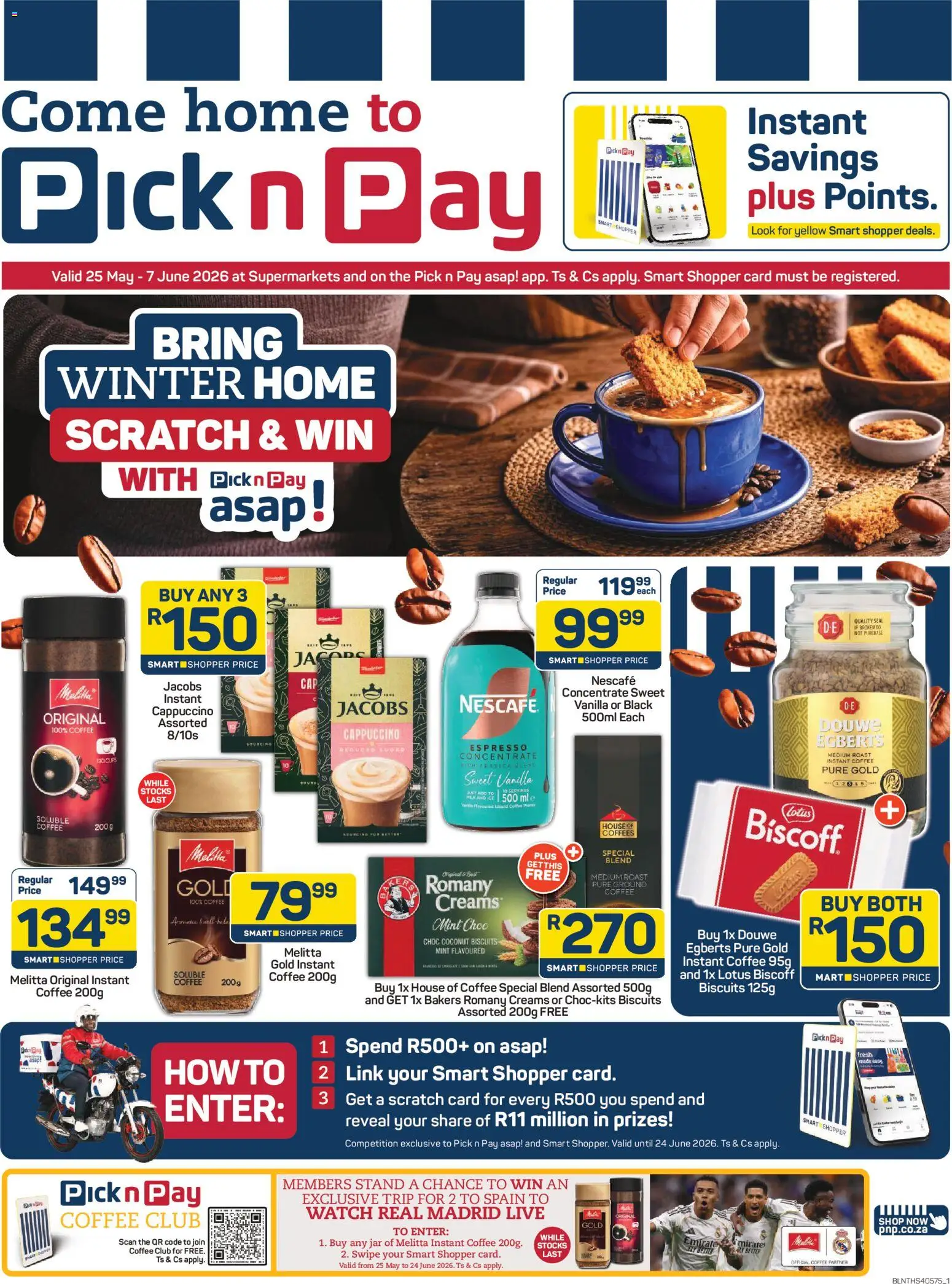 New Pick n Pay catalogue – valid from 25.05.2026 | Page: 1 | Products: Watch, Biscuits, Coffee, Estuche organizador de viaje