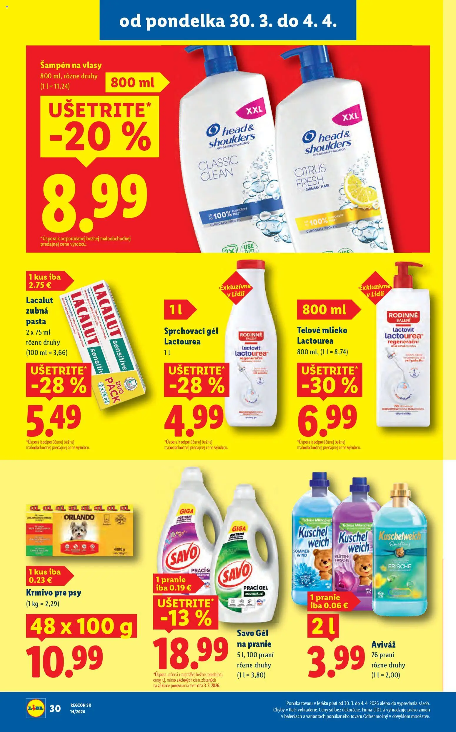 Nové Lidl akcie – leták je platný od 30.03.2026 | Strana: 38 | Produkty: Savo, Šampón, Zubná pasta, Head & Shoulders
