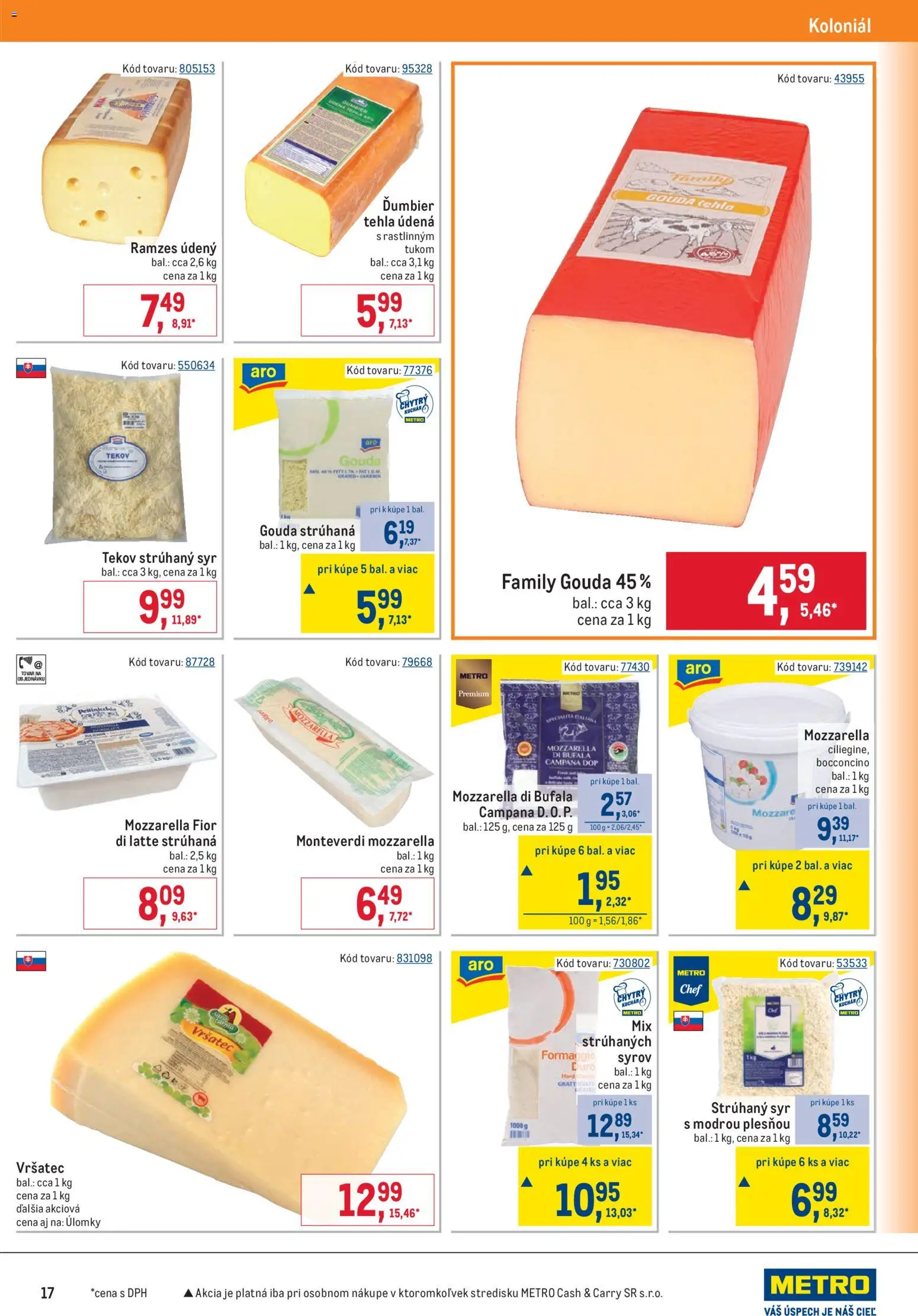 Nové Metro akcie – leták je platný od 20.05.2026 | Strana: 17 | Produkty: Syr, Gouda, Mozzarella