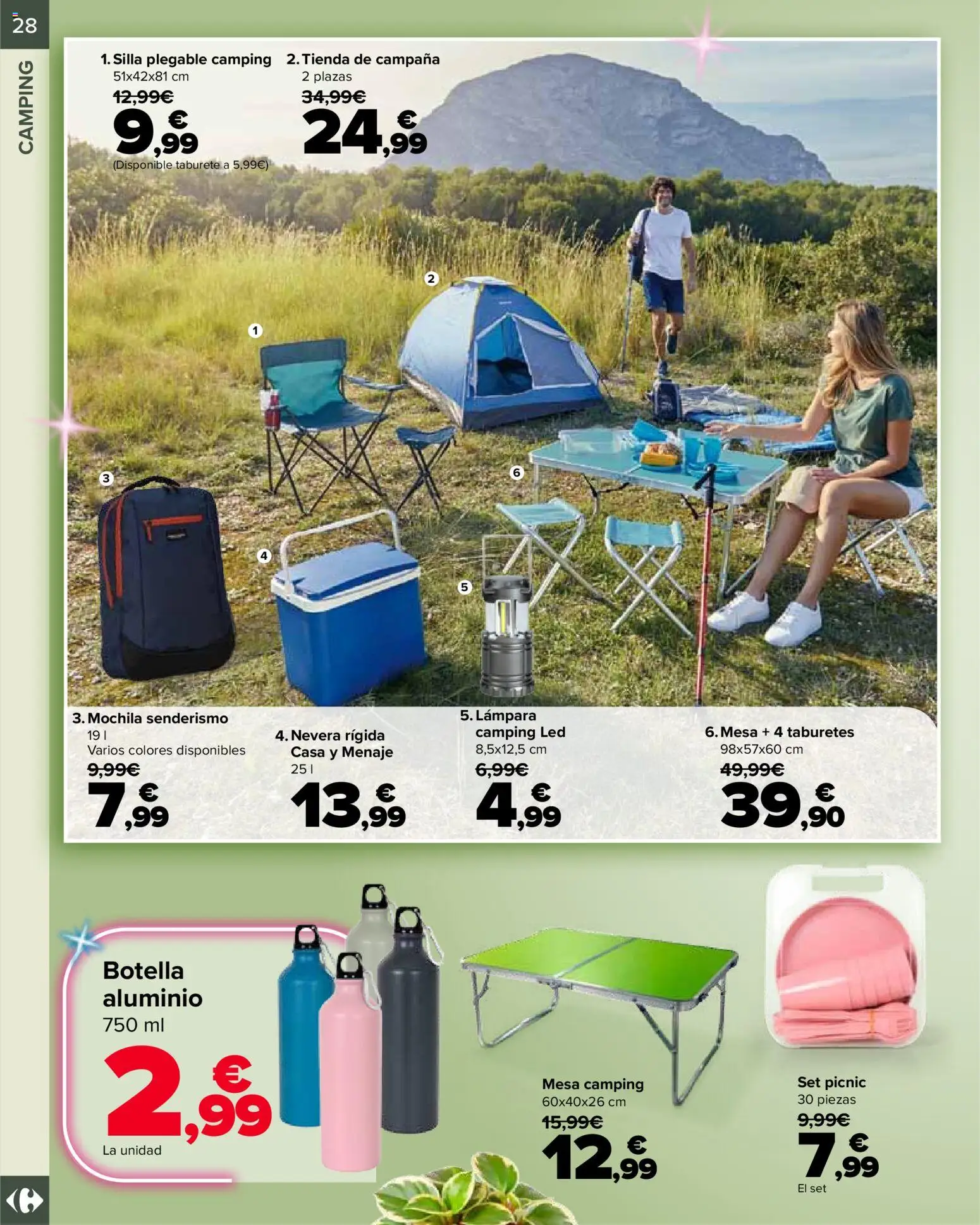 Carrefour Jardin │ válido desde el 14.04.2026 | Página: 28 | Productos: Mochila, Mesa, Silla, Lámpara