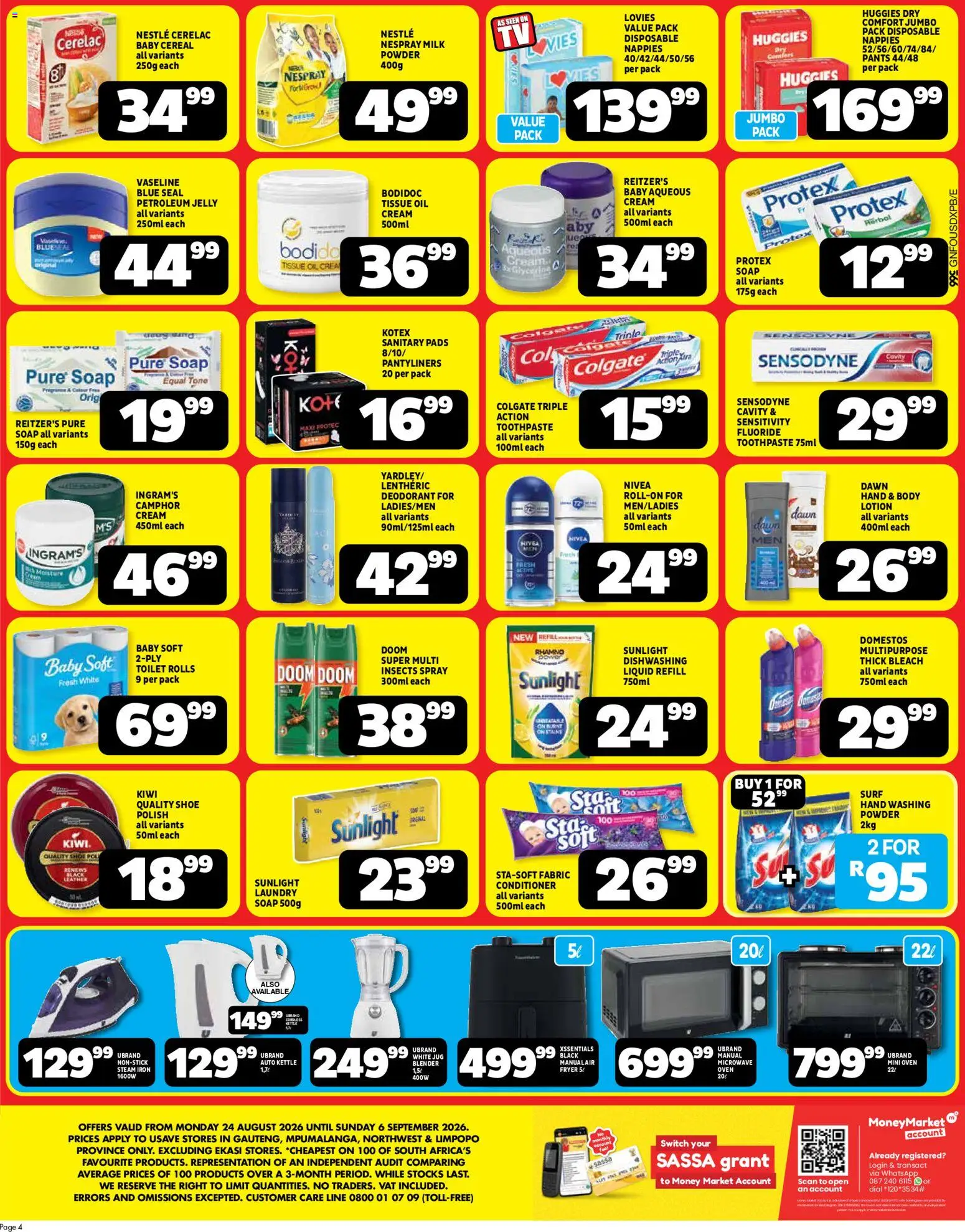 New Usave catalogue – valid from 24/08/2026 | Page: 4 | Products: Blender, Kiwi, Soap, Petroleum jelly