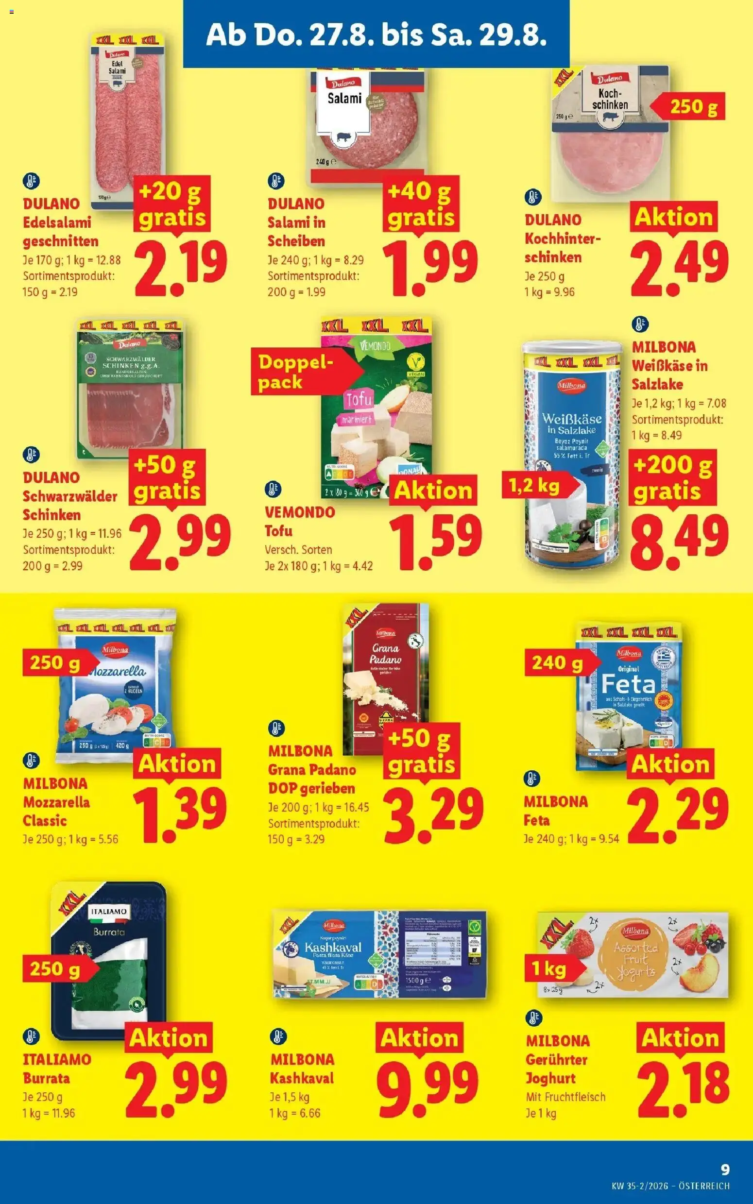 Lidl Flugblatt - Wien ab 23.08.2026 - Angebote ab donnerstag | Seite: 11 | Produkte: Weißkäse, Tofu, Joghurt, Schinken