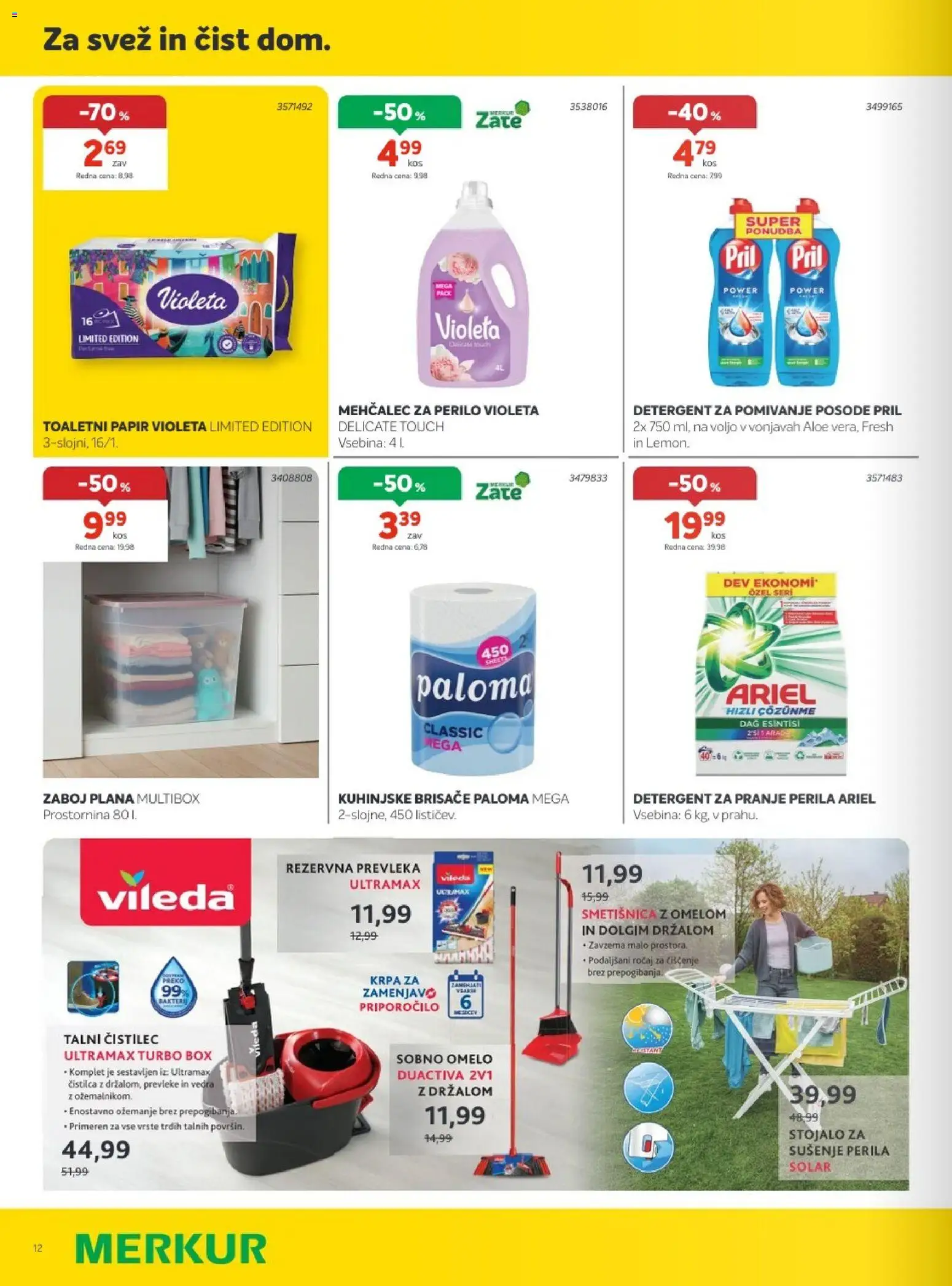 Novi Merkur katalog ponudbe – veljaven od 04.03.2026 | Stran: 12 | Izdelki: Mehčalec, Toaletni papir, Prevleka, Zaboj