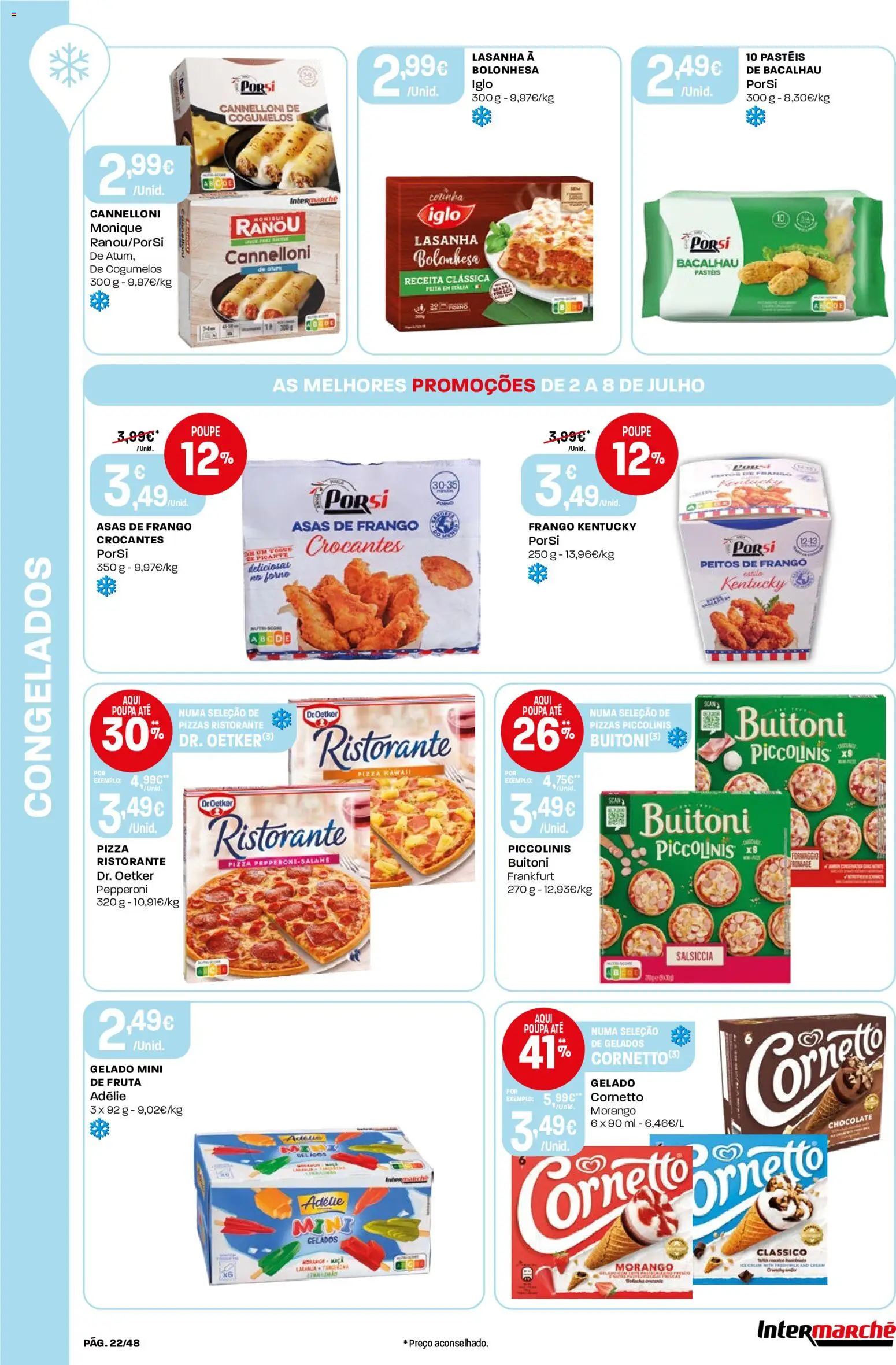 Intermarché folheto │ válido de 02/07/2026 | Página: 22 | Produtos: Bacalhau, Chocolate, Salame, Pizza