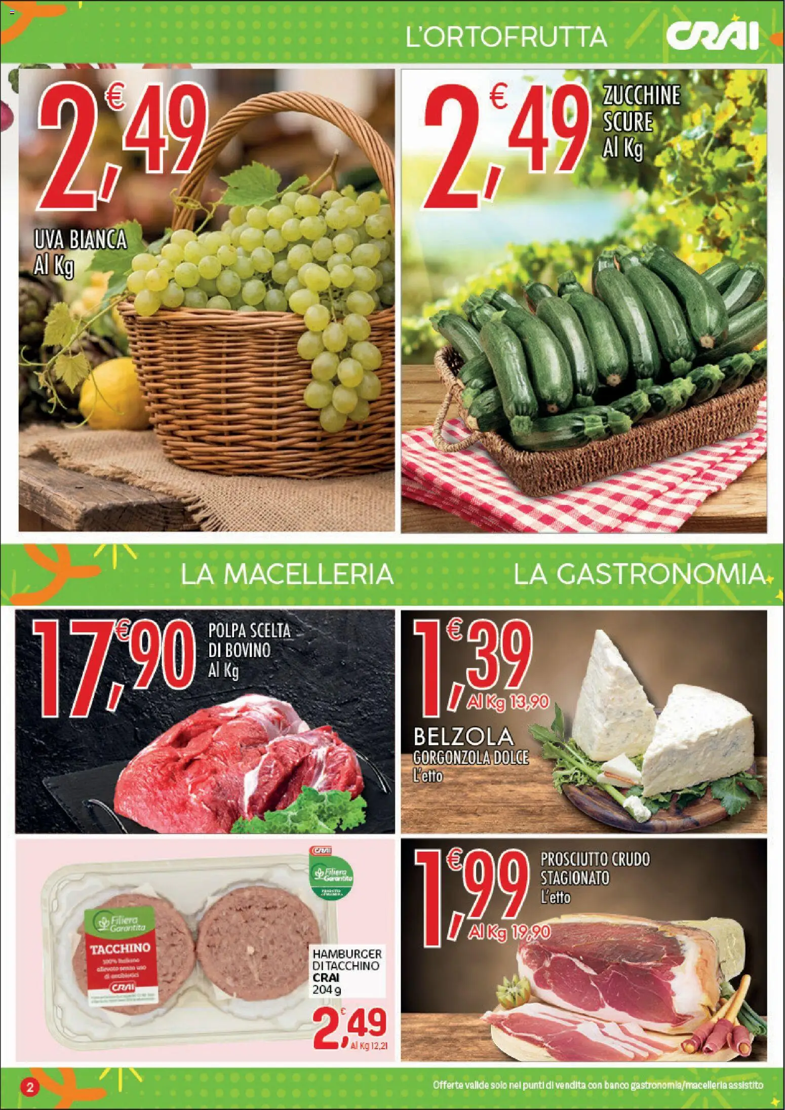 Volantino CRAI del 15/10/2026 | Pagina: 2 | Prodotti: Tacchino, Prosciutto, Uva, Hamburger