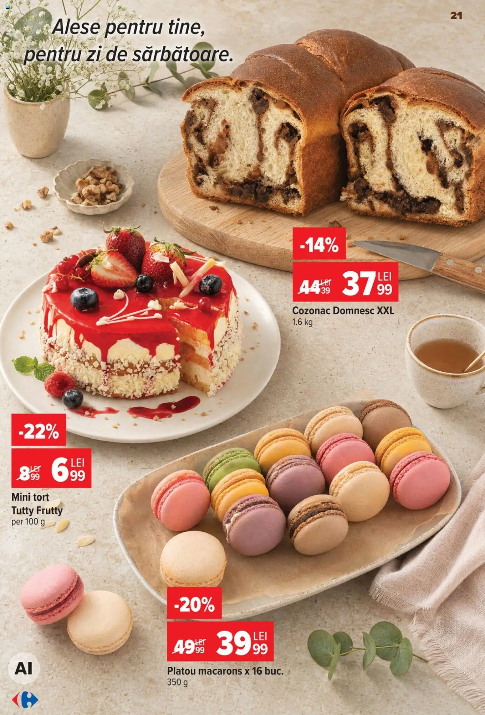 Noul catalog Carrefour – valabil de la 12.08.2026 | Pagină: 22 | Produse: Tort, Macarons