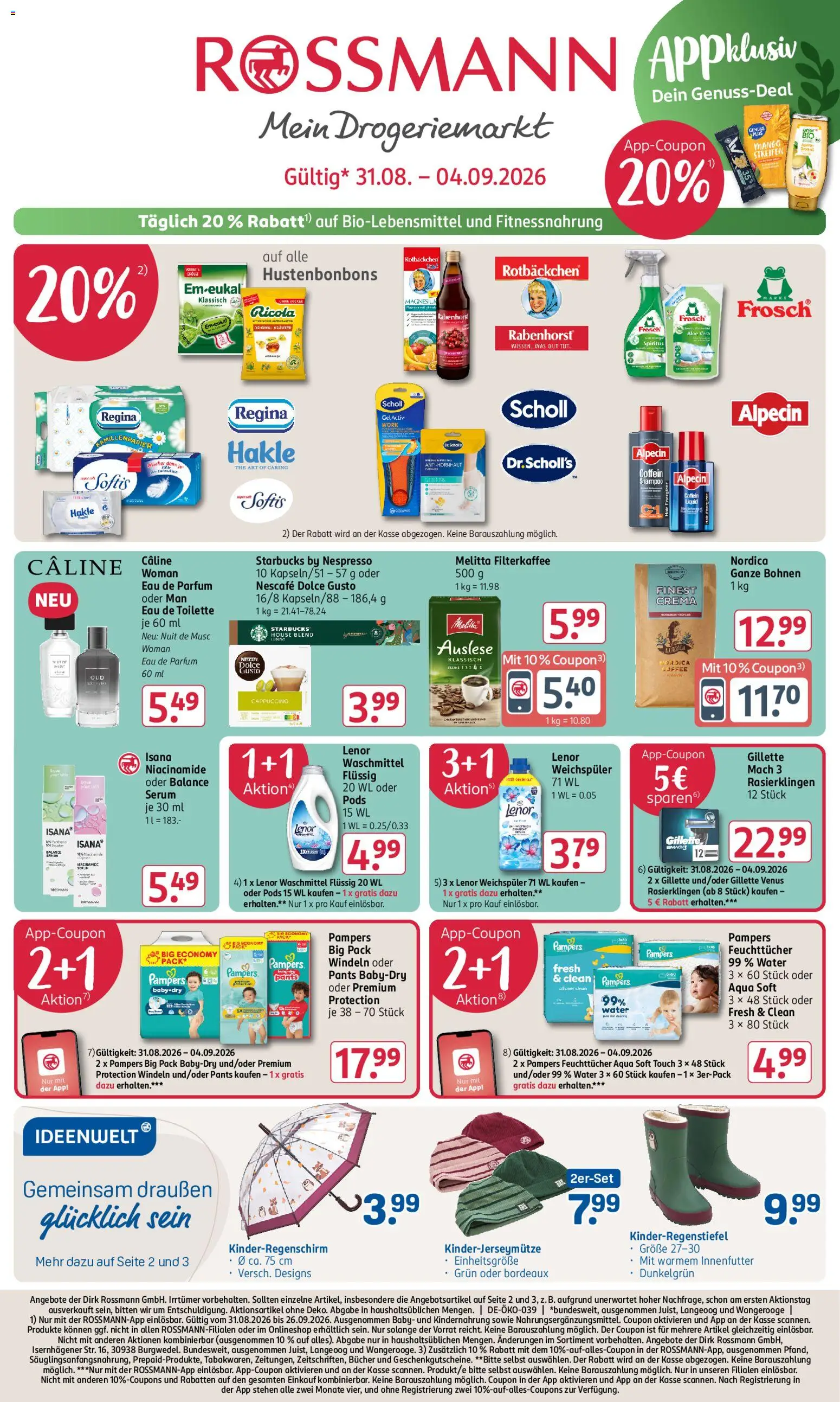 Rossmann Prospekt – gültig ab 31.08.2026 | Seite: 1 | Produkte: Pampers, Starbucks, Shampoo, Serum