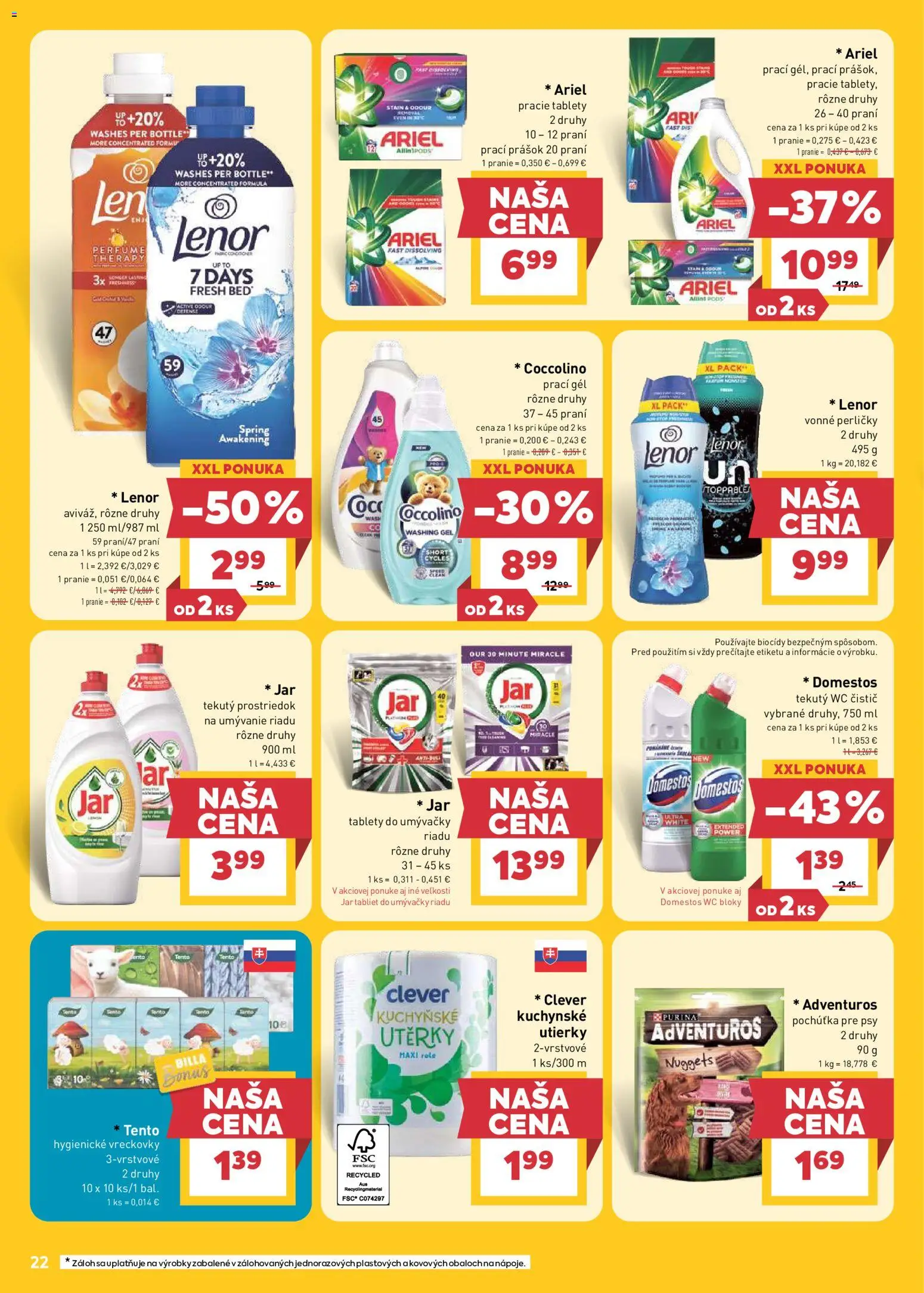 Nové Billa akcie – leták je platný od 13.05.2026 | Strana: 22 | Produkty: Wc, Ariel, Jar, Lenor