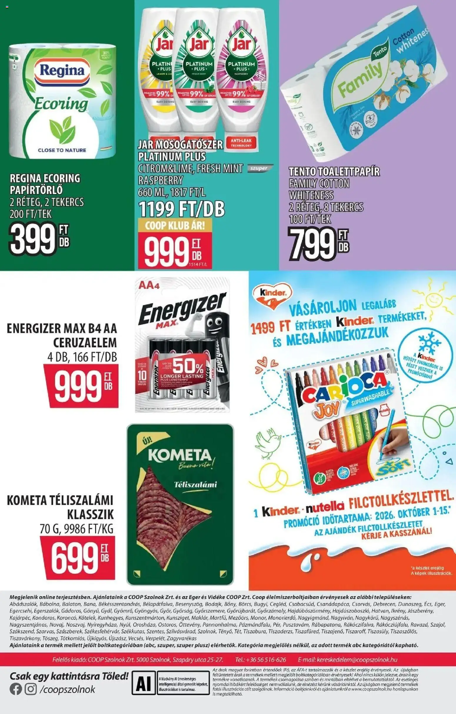 COOP Szolnok akciós újság Gyöngyös - 2026.10.05. -tól/töl > akció, lapozható szórólap 🛍️ | Oldal: 21 | Termékek: Toalettpapír, Ceruzaelem, Tento, Téliszalámi