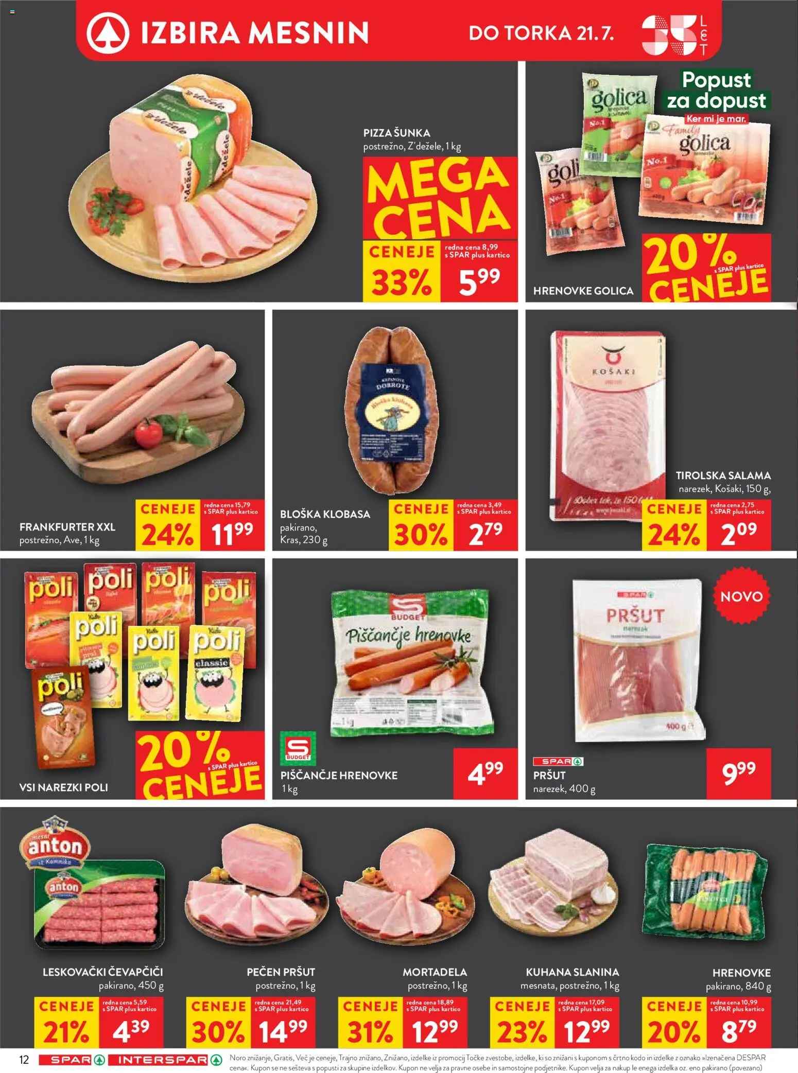 Novi Spar katalog ponudbe – veljaven od 16.07.2026 | Stran: 14 | Izdelki: Hrenovke, Čevapčiči, Salama, Sunka