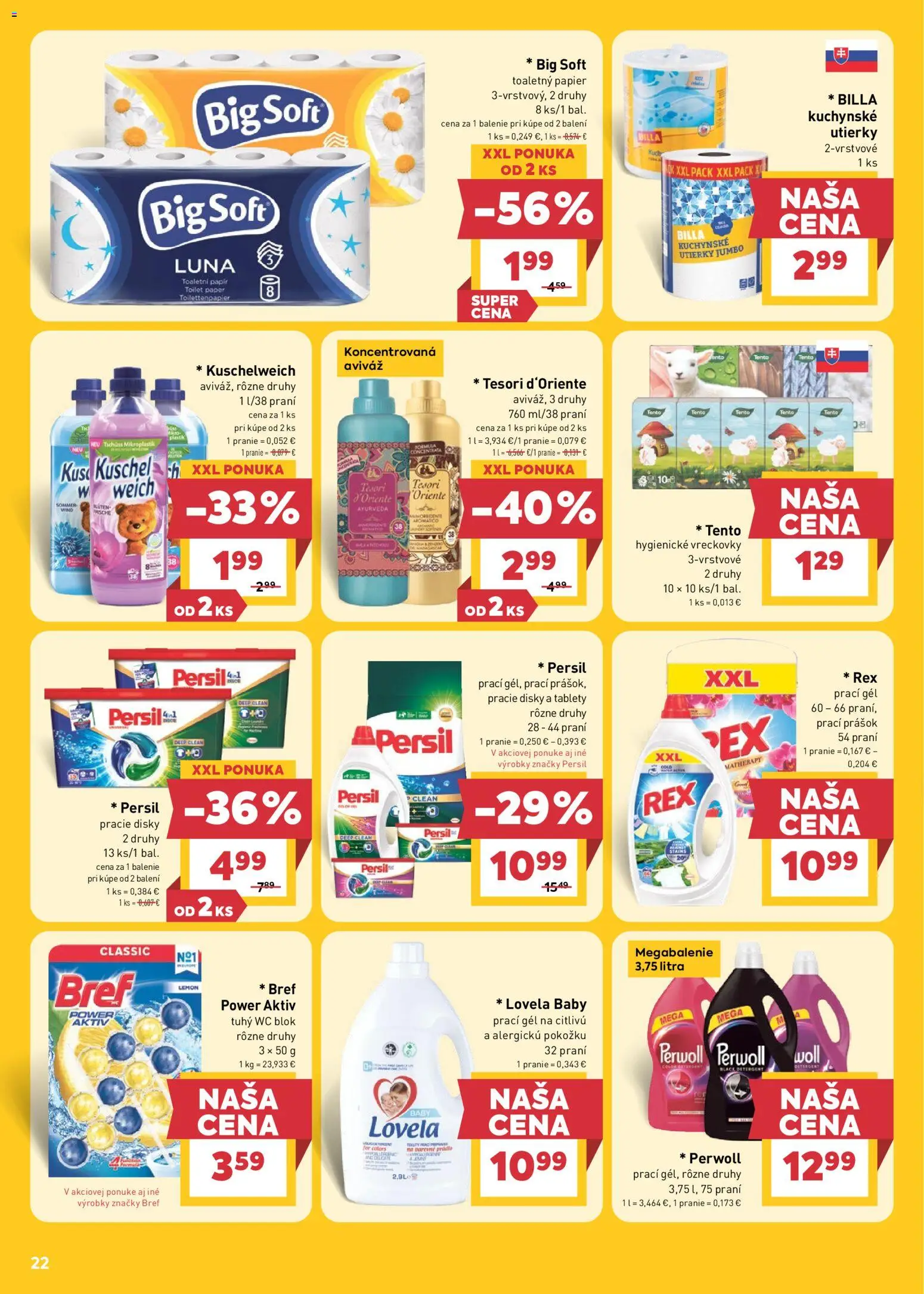 Nové Billa akcie – leták je platný od 06.05.2026 | Strana: 22 | Produkty: Lovela, Perwoll, Wc, Prací prášok