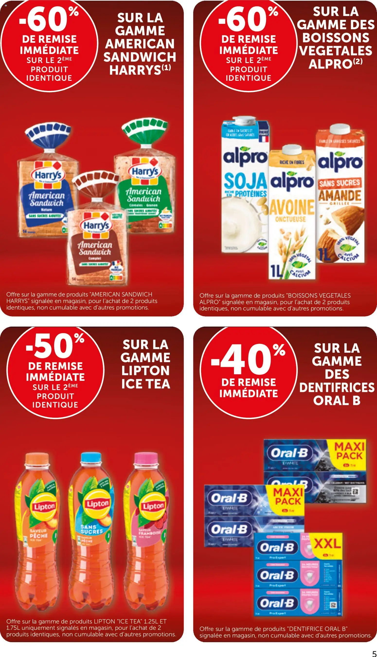 {H1} | Page: 5 | Produits: Alpro, Pêche, Sandwich, Dentifrice