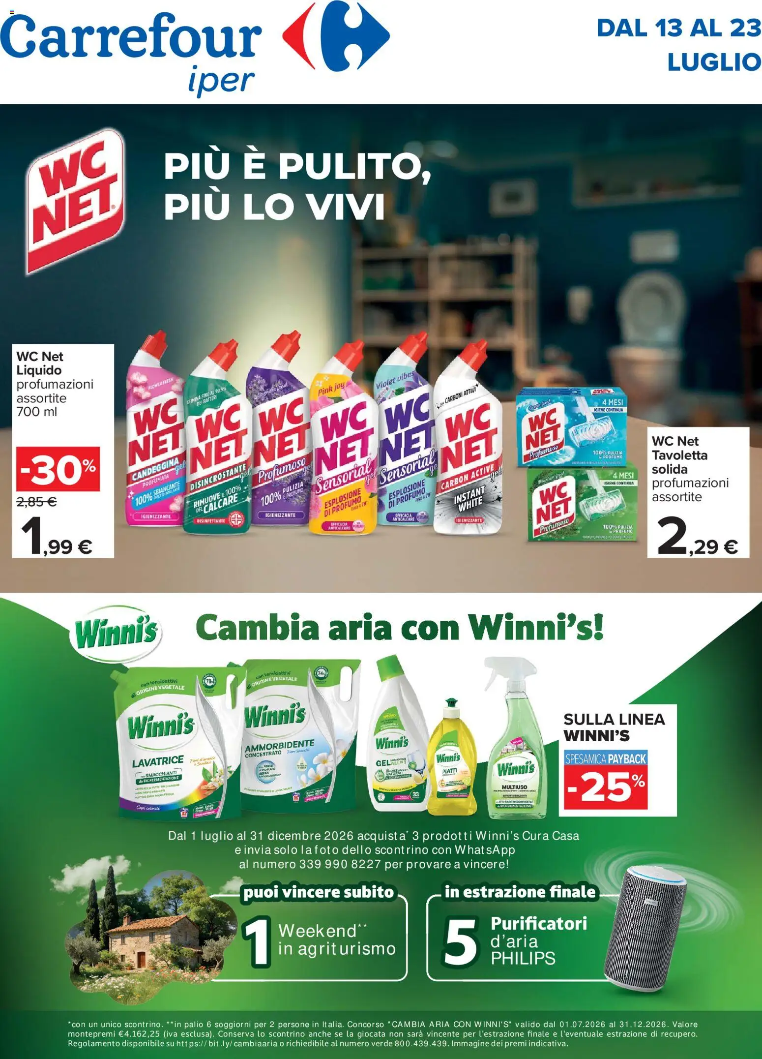 Volantino Carrefour del 13/07/2026 | Pagina: 1 | Prodotti: Candeggina, Anticalcare, WC, Profumo