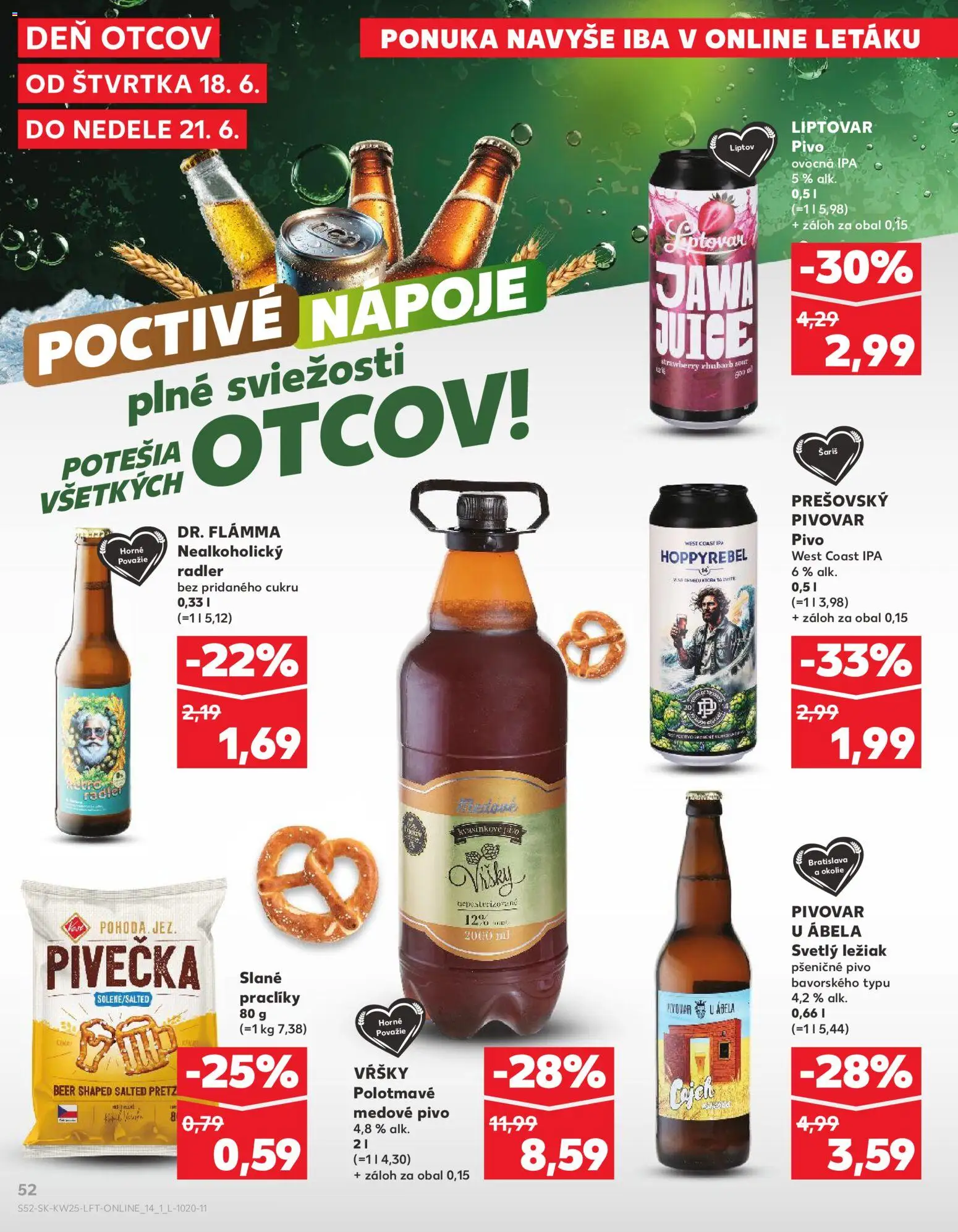 Nové Kaufland akcie – leták je platný od 18.06.2026 | Strana: 52 | Produkty: Pivo, Radler, Šariš