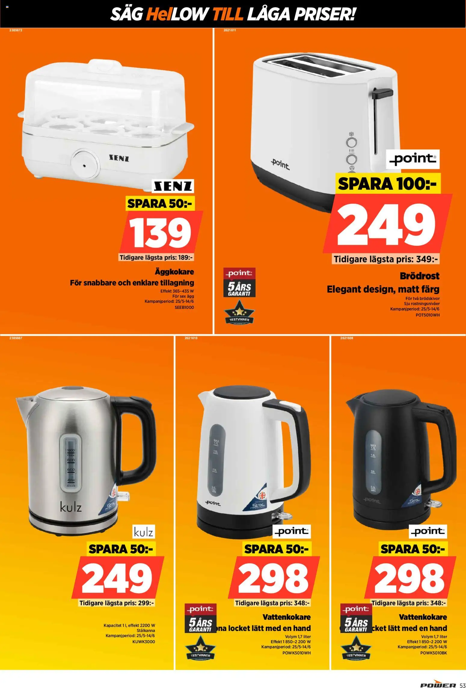 Power reklamblad aktuell från 08.06.2026 | Sida: 53 | Produkter: Vattenkokare, Såg, Ägg, Äggkokare