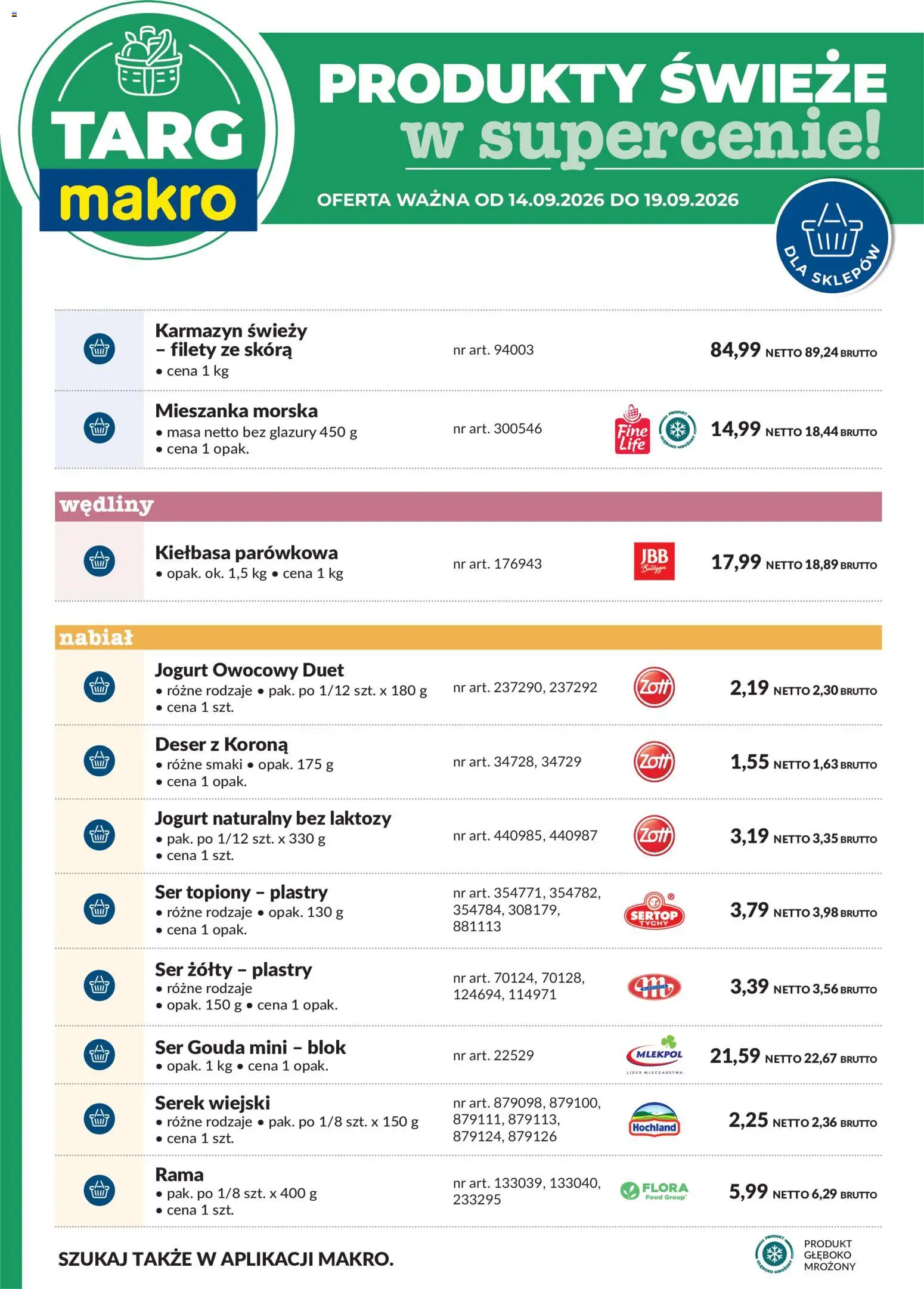 Makro gazetka - Oferta świeża w super cenach od 14.09.2026 | Strona: 7 | Produkty: Kiełbasa, Ser żółty, Bez laktozy, Ser gouda
