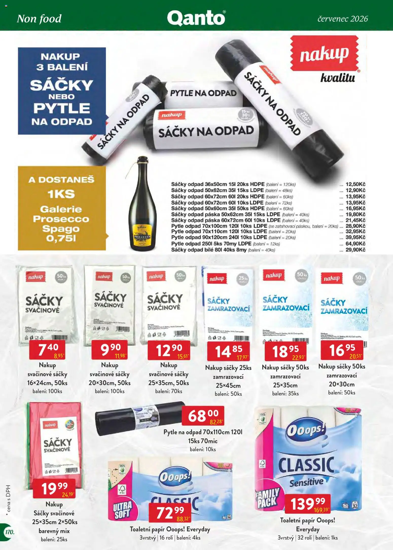 Astur & Qanto leták - Velkoobchod 07/2026 od 01.07.2026 | Strana: 170 | Produkty: Prosecco, Toaletní papír, Svačinové sáčky, Pytle na odpad