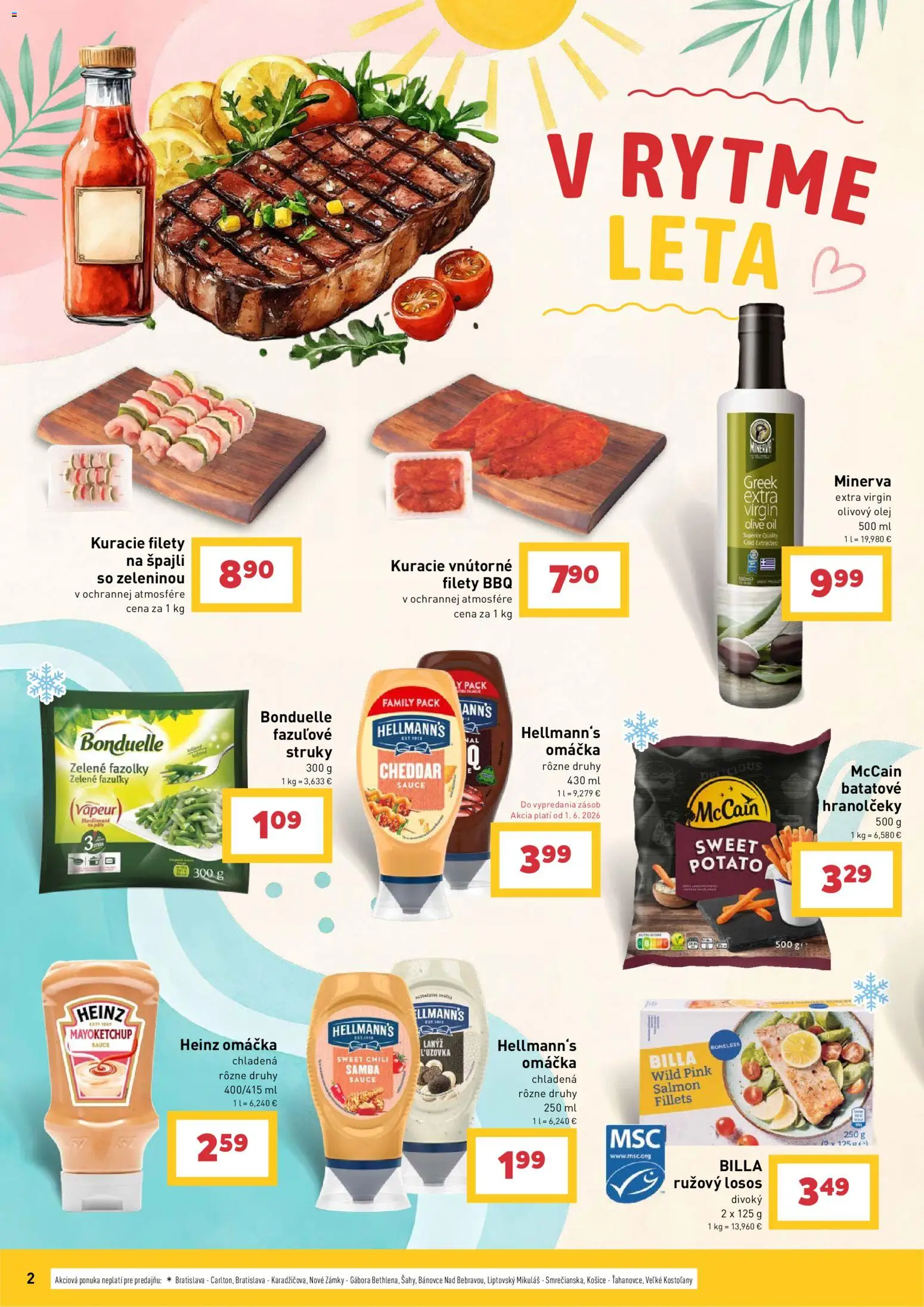 Nové Billa akcie – leták je platný od 27.05.2026 | Strana: 2 | Produkty: Olej, Olivový olej, Losos, Omáčka