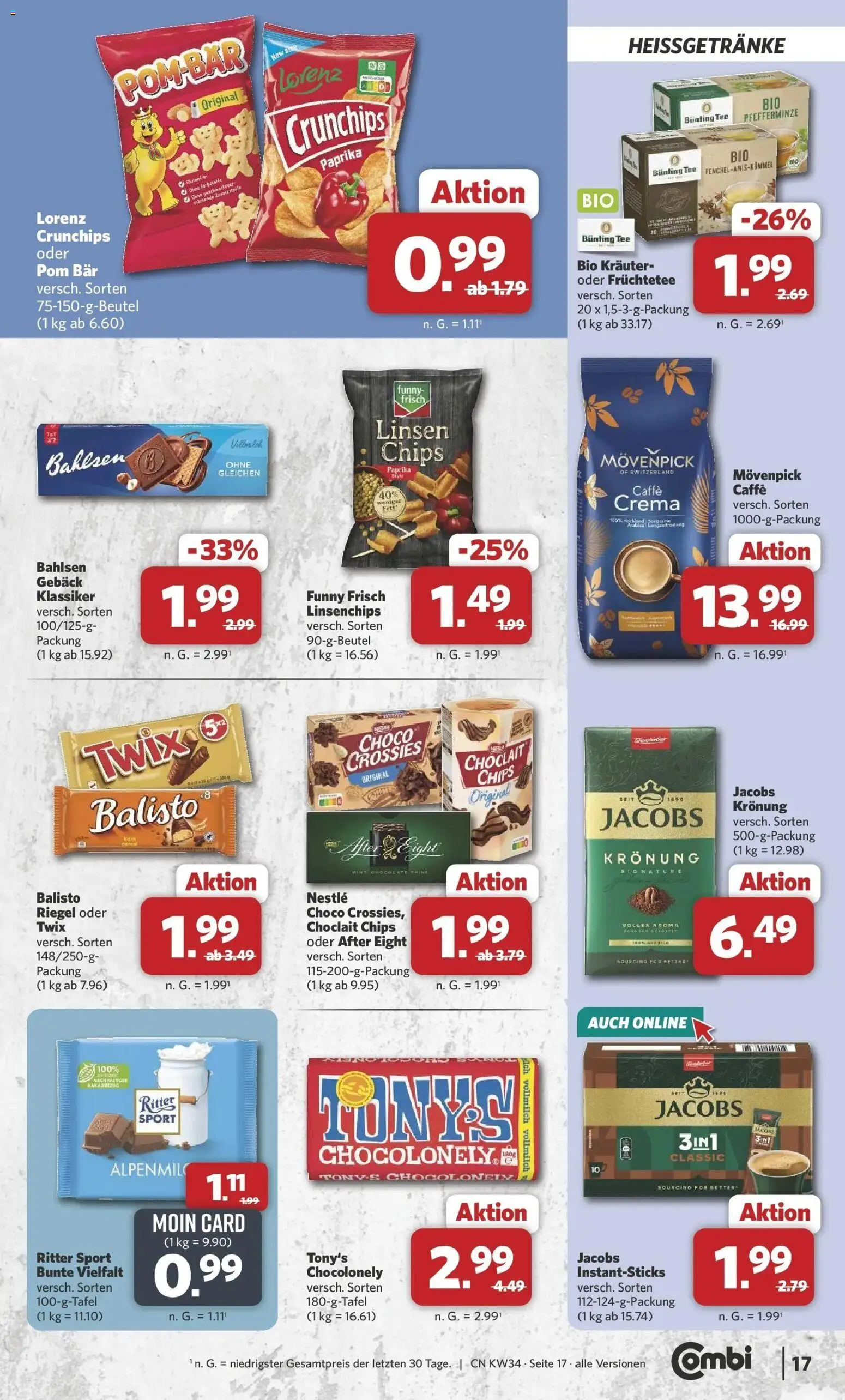 Combi Prospekt Apen (ab 17.08.2026) zum Blättern | Seite: 17 | Produkte: Ritter sport, Funny frisch, Twix, Paprika