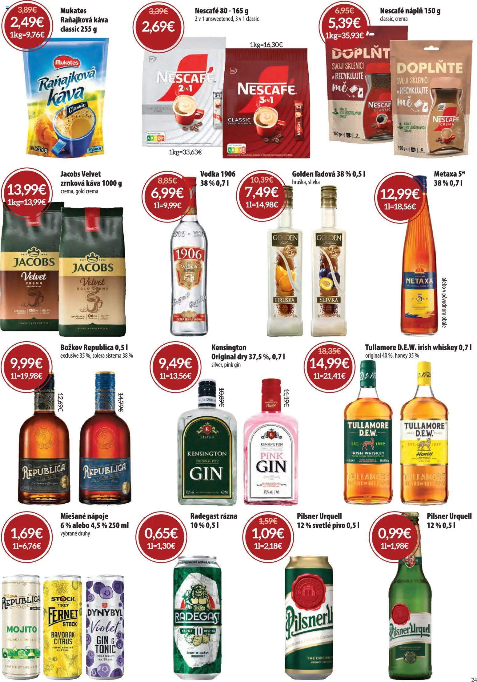 Nové Nitrazdroj akcie – leták je platný od 07.05.2026 | Strana: 24 | Produkty: Pivo, Božkov, Fernet, Zrnková káva
