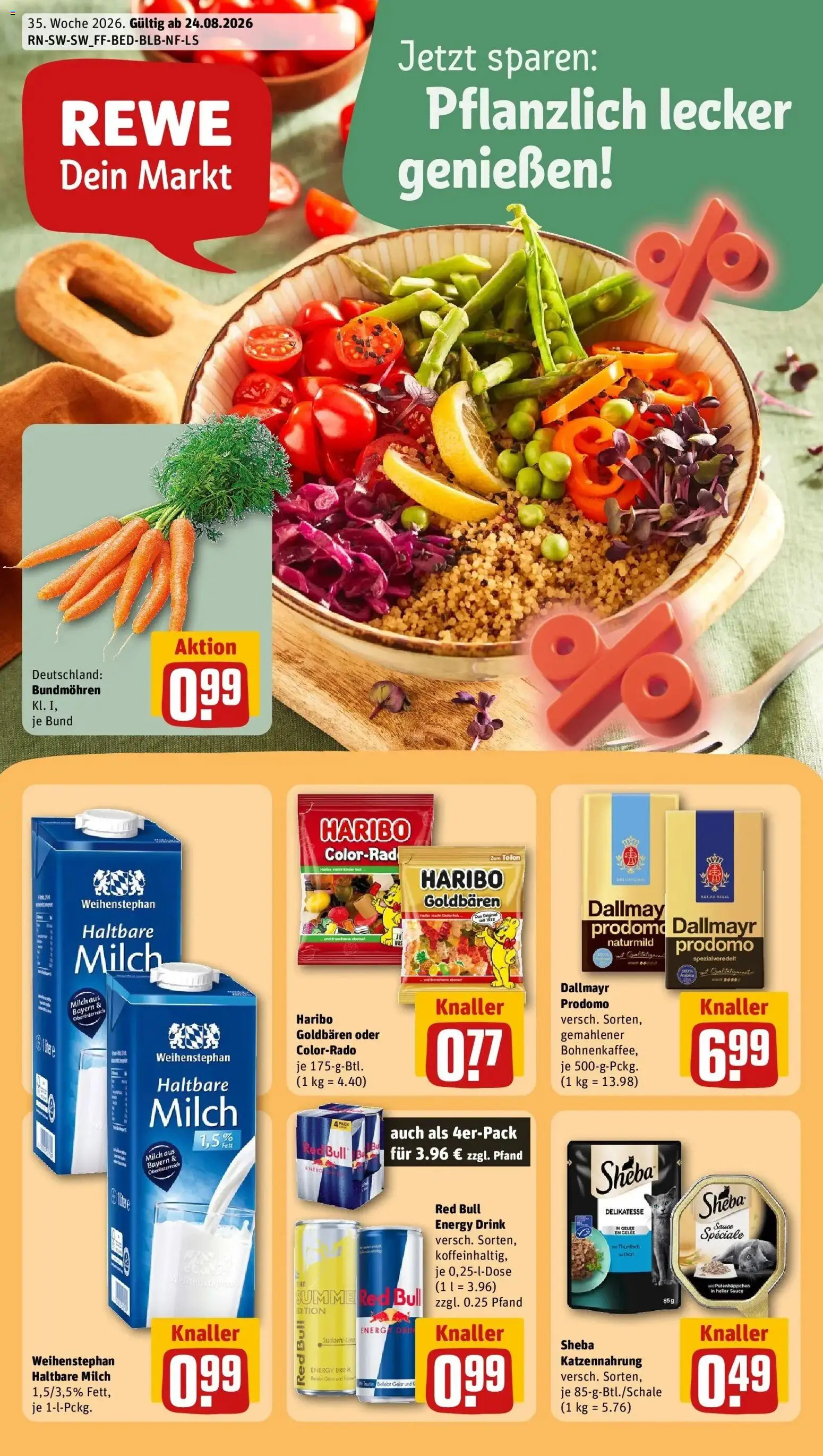 REWE Prospekt ab 24.08.2026 zum Blättern » Angebote | Seite: 1 | Produkte: Haribo, Energy, Haltbare milch, Dallmayr