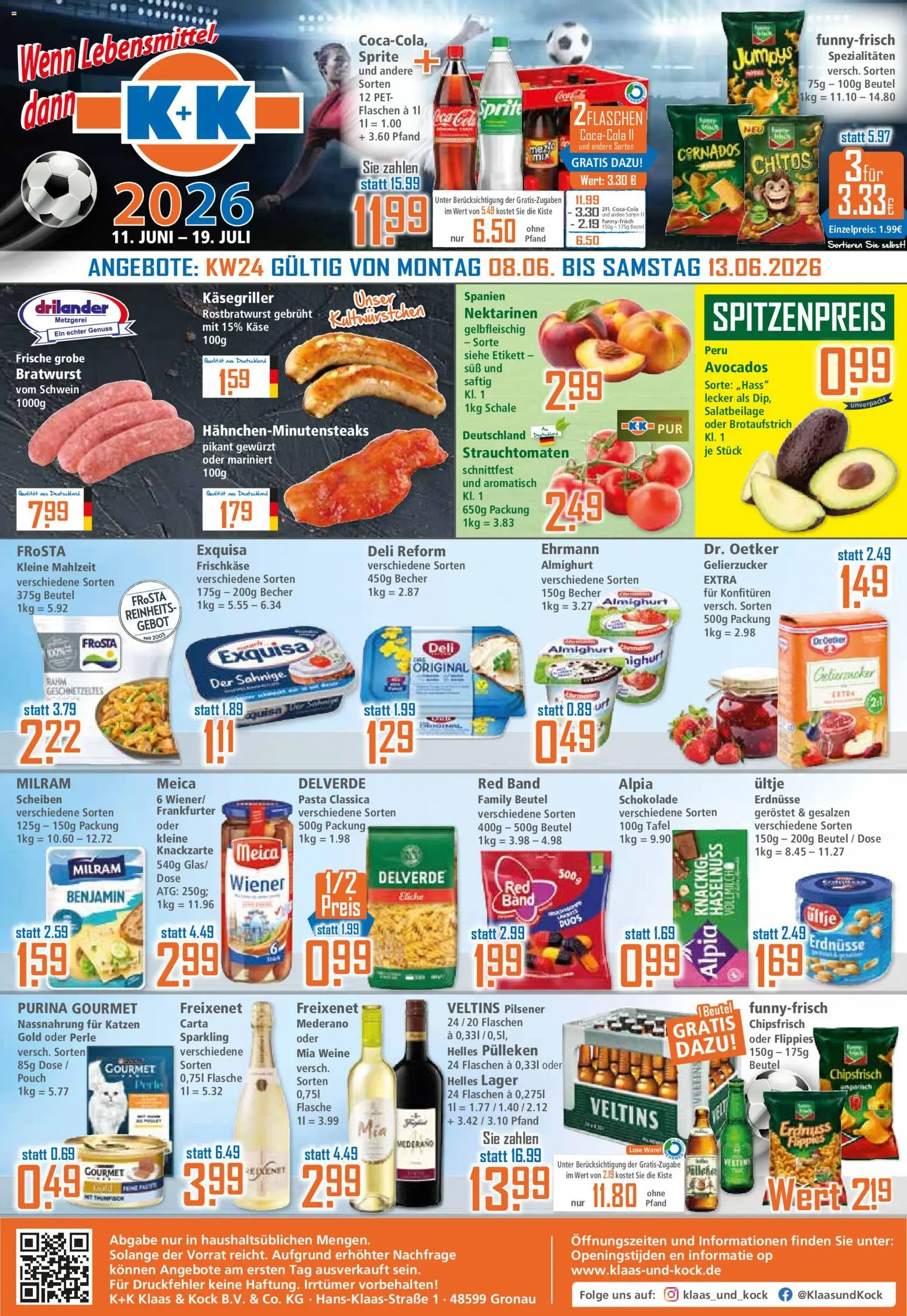 Klaas & Kock Prospekt – gültig ab 08.06.2026 | Seite: 1 | Produkte: Helles pulleken, Erdnüsse, Käse, Frosta