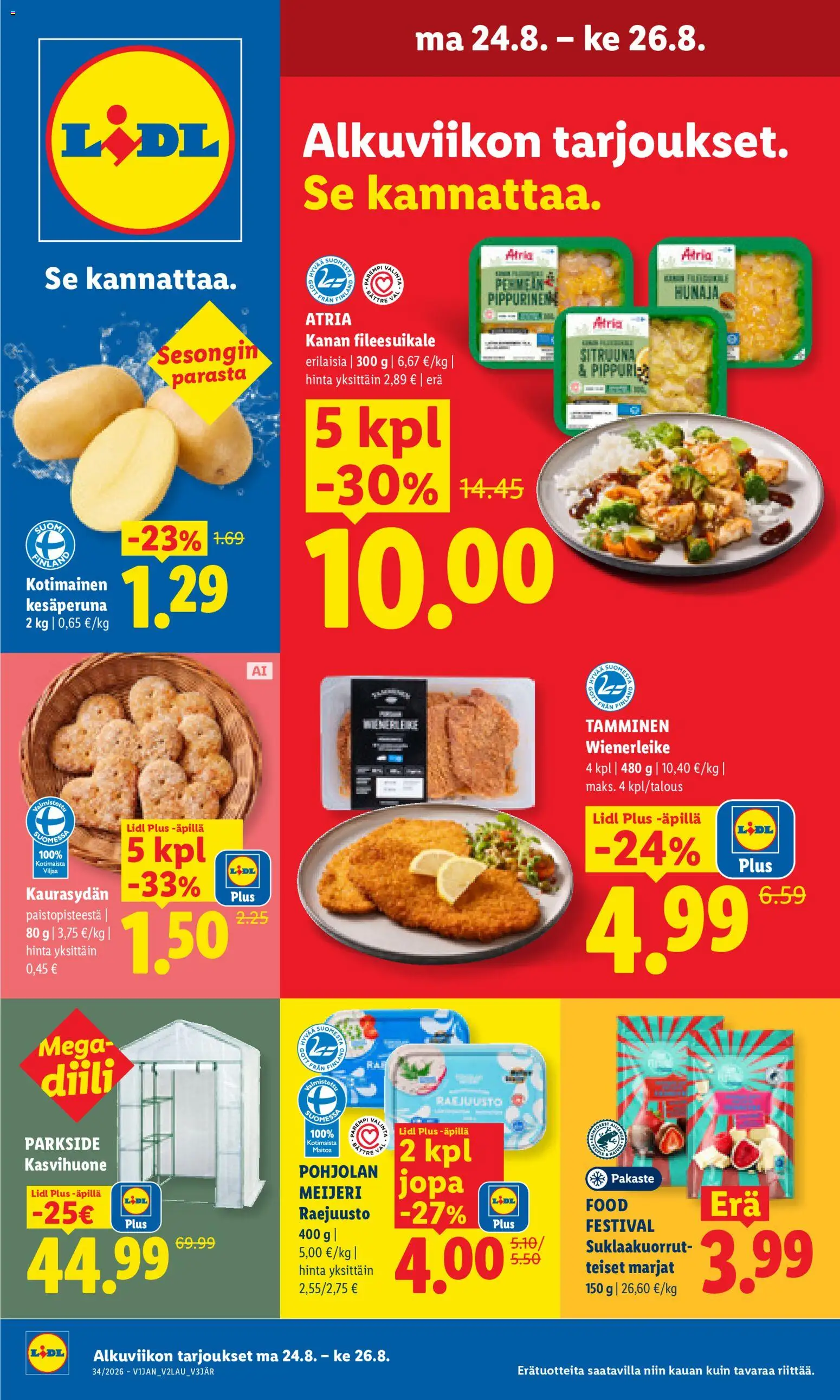 Lidl tarjoukset - Helsinki – voimassa 24/08/2026 alkaen | Sivu: 1 | Tuotteet: Kasvihuone, Raejuusto, Hunaja